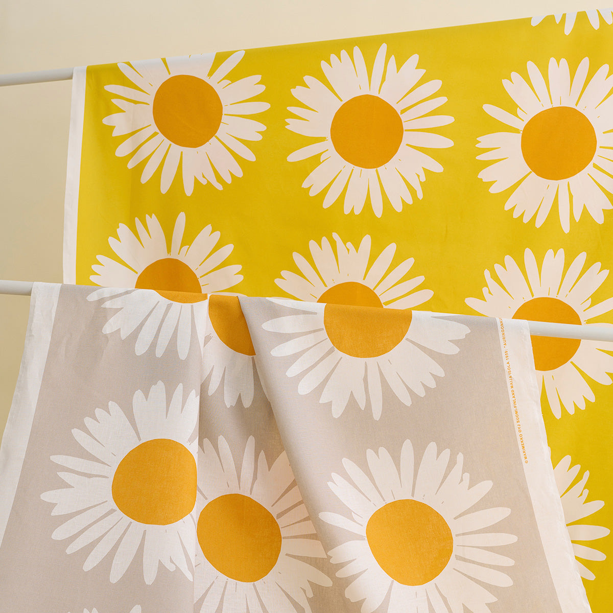 Marimekko Auringonkukka Yellow / White Linen Fabric Repeat