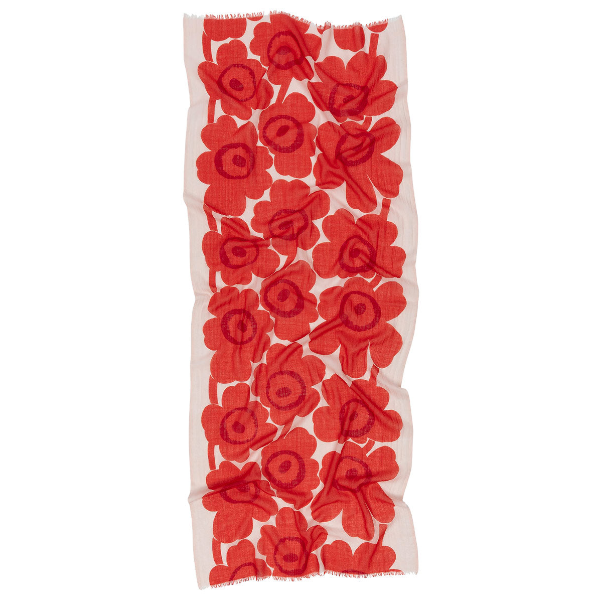 Marimekko Fiore Unikko Red / Light Pink Wool Scarf