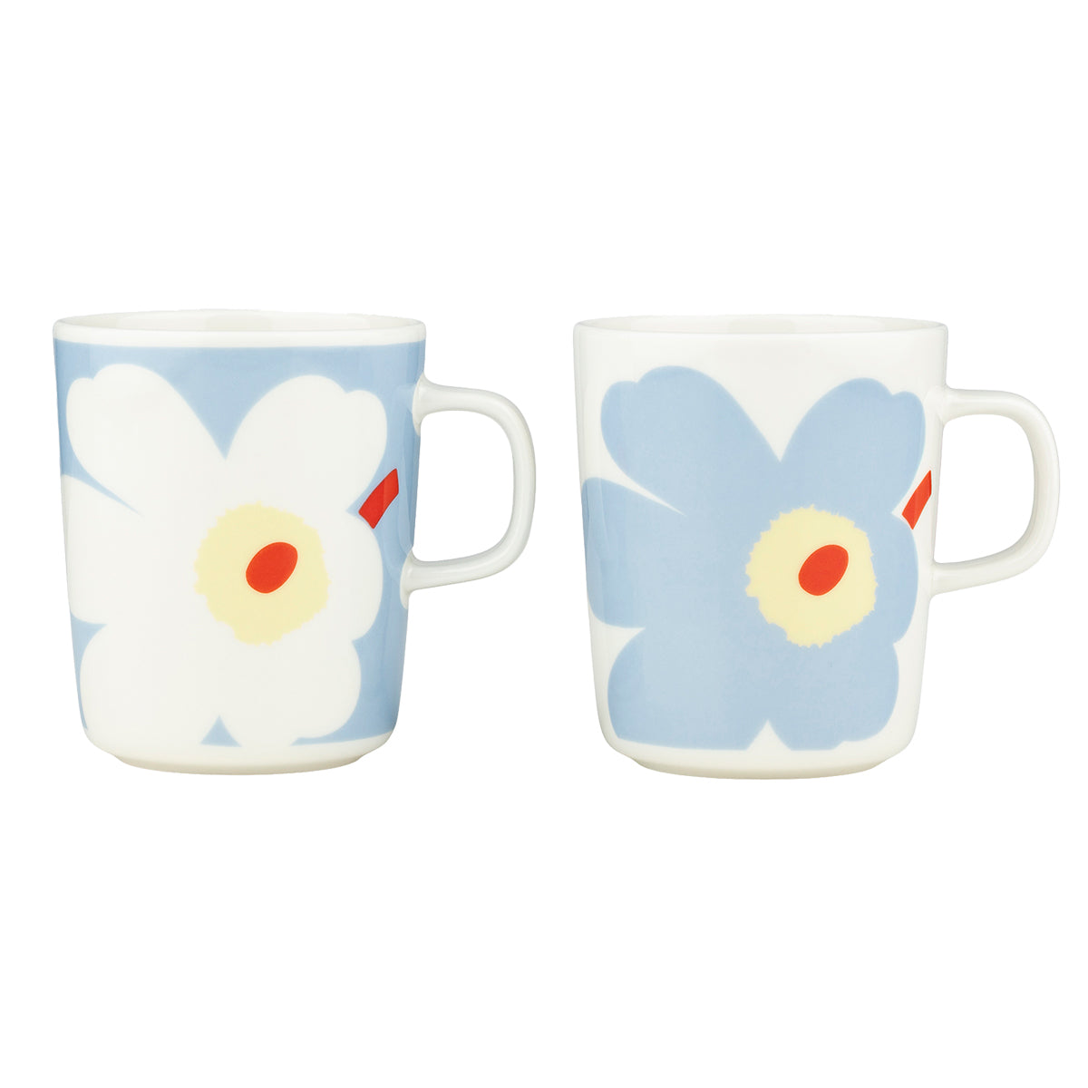 Marimekko Juhla Unikko Light Blue / White / Red Mugs - Set of 2