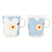 Marimekko Juhla Unikko Light Blue / White / Red Mugs - Set of 2