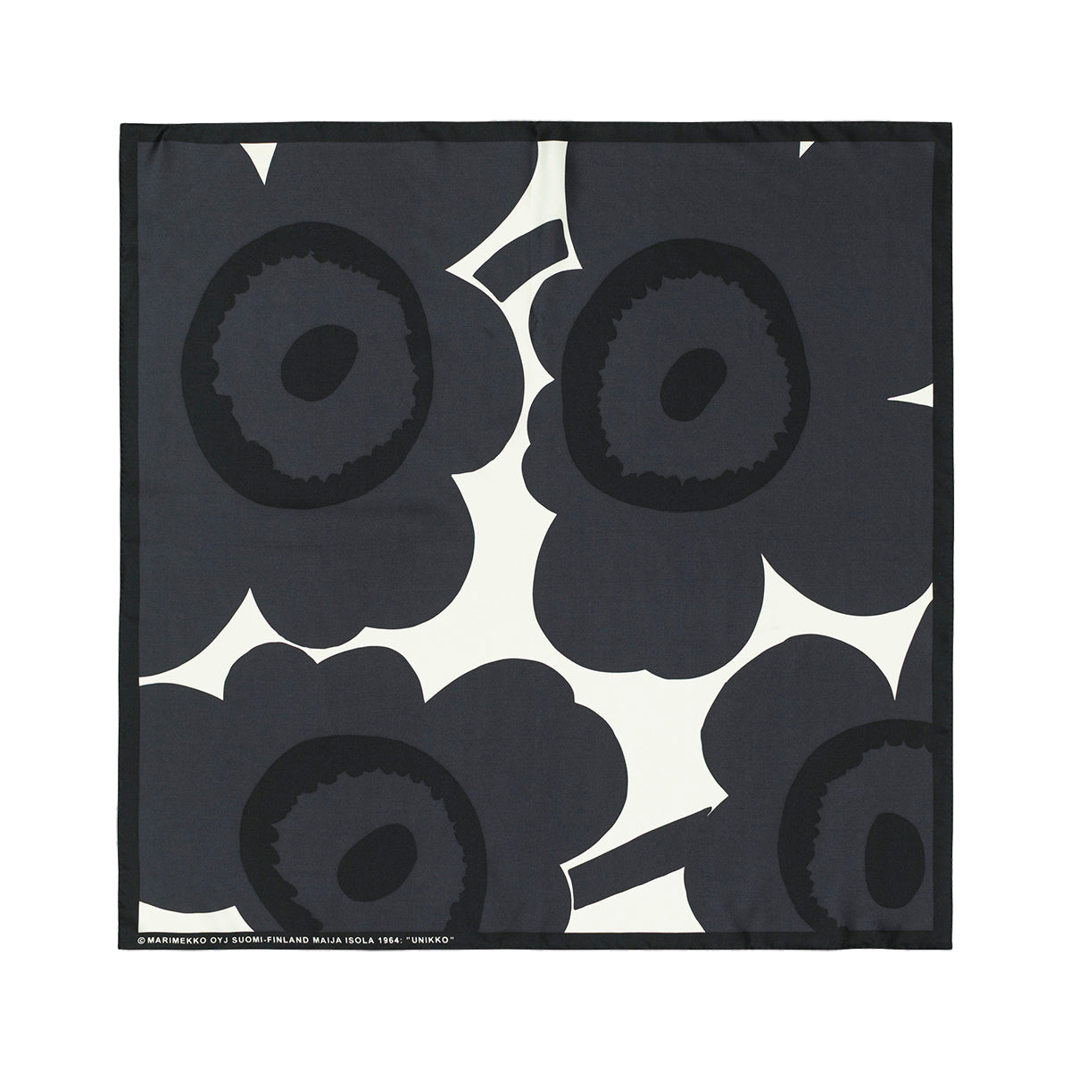 Marimekko Lauhtua Unikko Black / Dark Grey / White Silk Scarf
