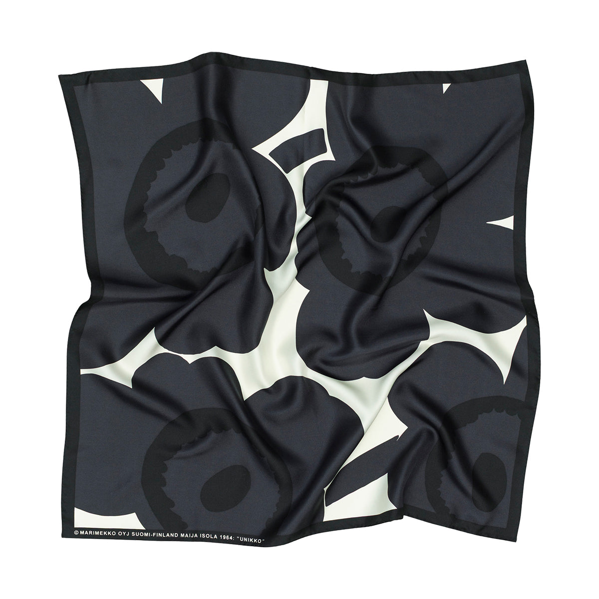 Marimekko Lauhtua Unikko Black / Dark Grey / White Silk Scarf