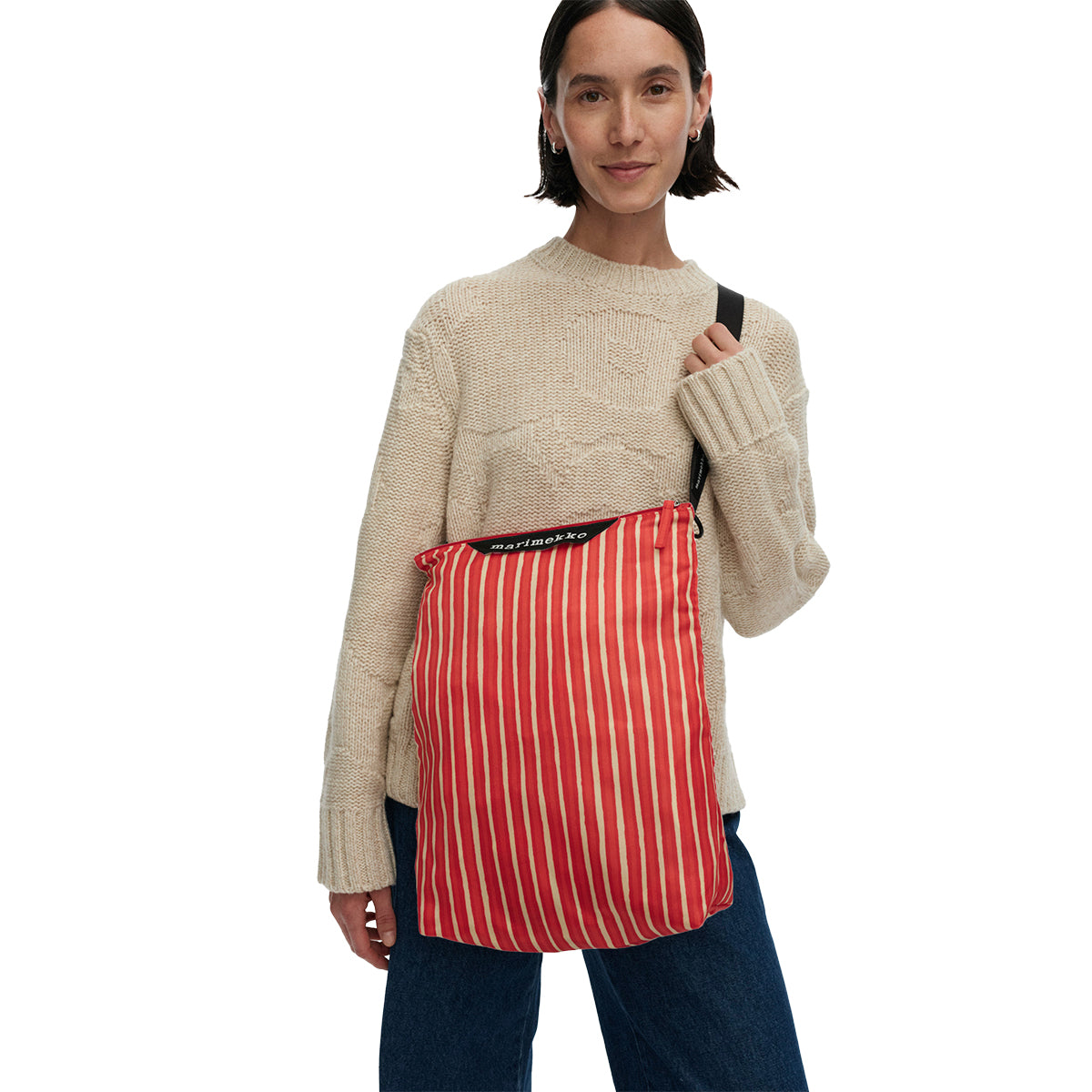 Marimekko Piccolo Red / Beige Medium Neat Crossbody Shoulder Bag
