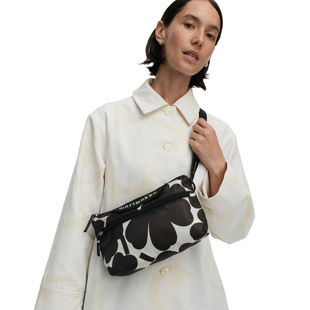 Marimekko Unikko Dark Grey / White Small Neat Crossbody Shoulder Bag