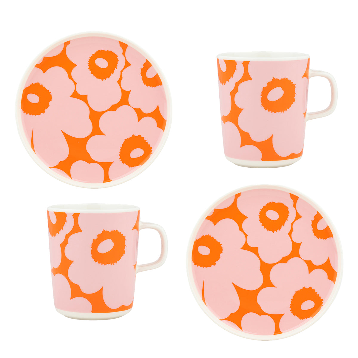 Marimekko Unikko Orange / Light Pink 4pc Breakfast Set