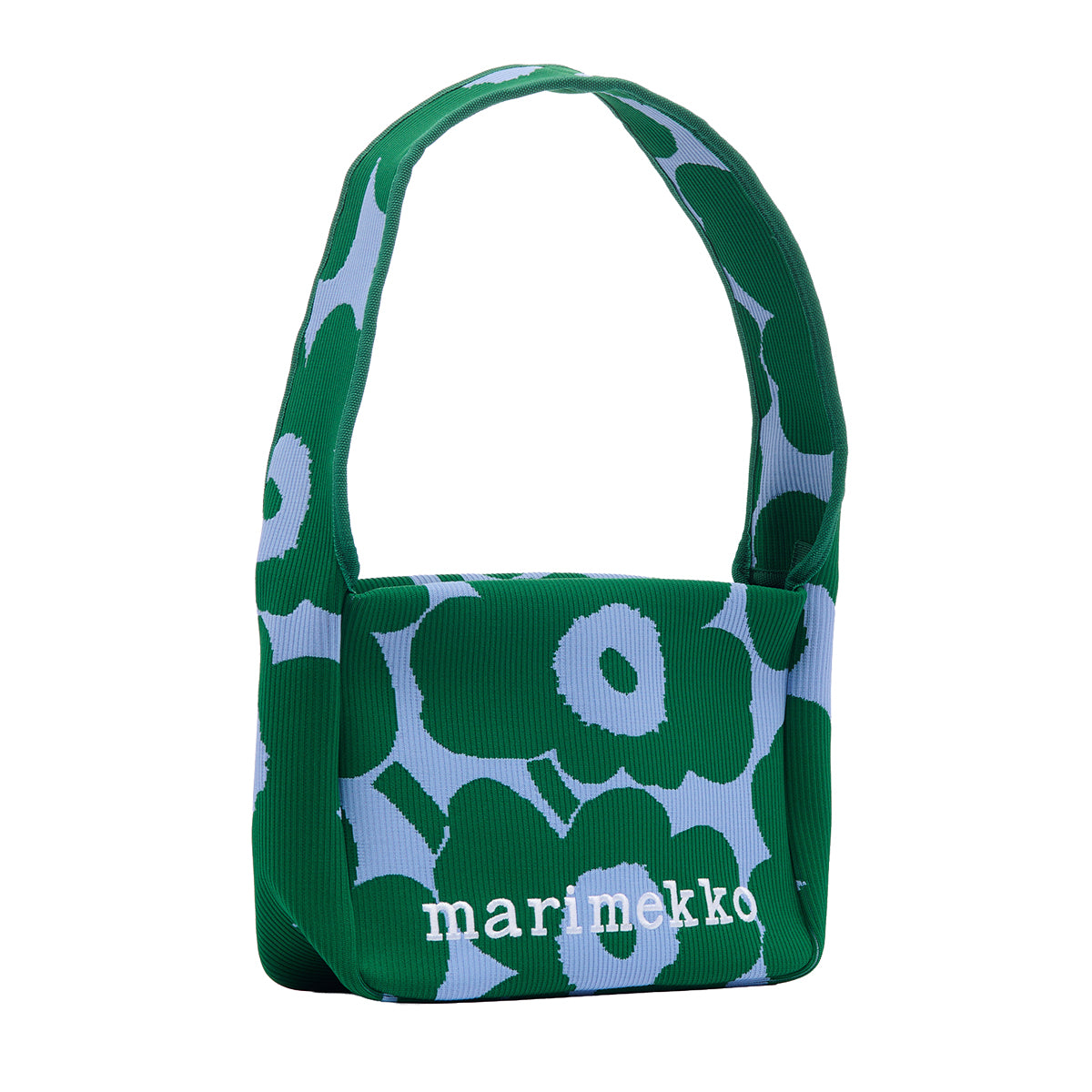 Marimekko Unikko Green / Light Blue Medium Knitted Shoulder Bag