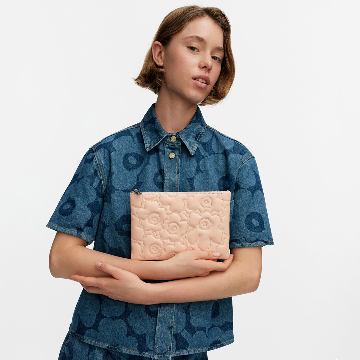 Marimekko Unikko Light Pink Leather Clutch