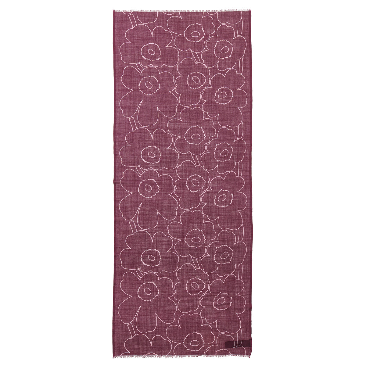 Marimekko Fiore Piirto Unikko Dark Purple / Light Pink Sheer Wool Scarf