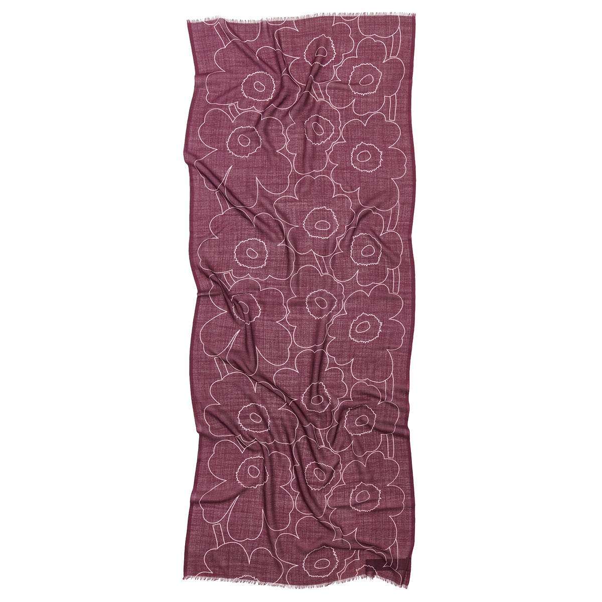 Marimekko Fiore Piirto Unikko Dark Purple / Light Pink Sheer Wool Scarf