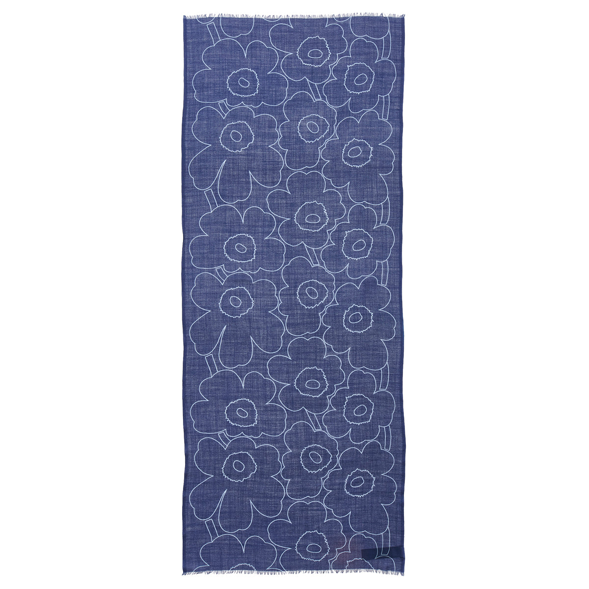 Marimekko Fiore Piirto Unikko Dark Blue / Light Blue Sheer Wool Scarf