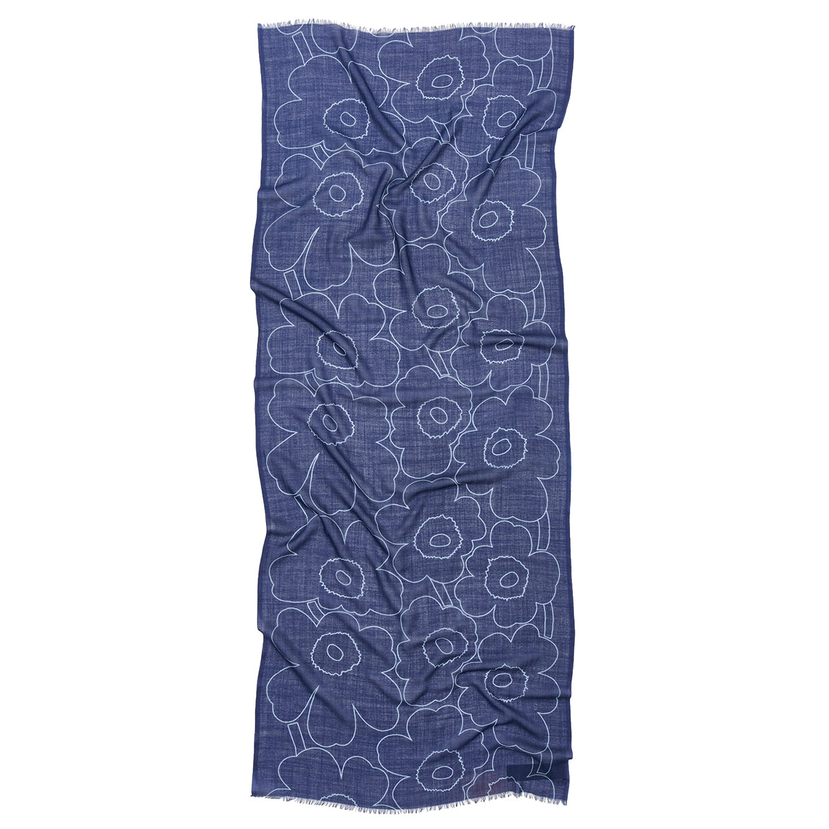 Marimekko Fiore Piirto Unikko Dark Blue / Light Blue Sheer Wool Scarf