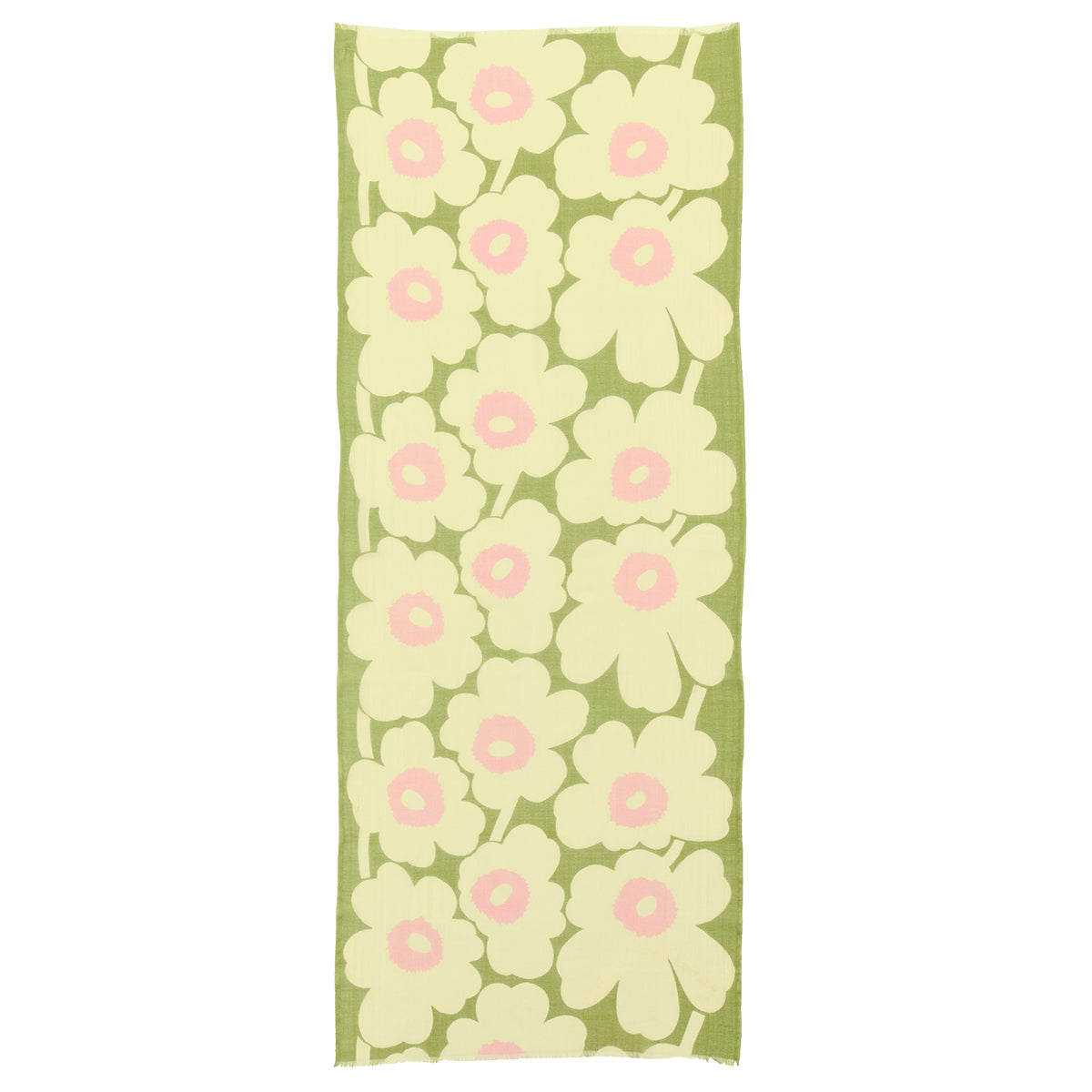 Marimekko Fiore Unikko Light Yellow / Green / Pink Sheer Wool Scarf