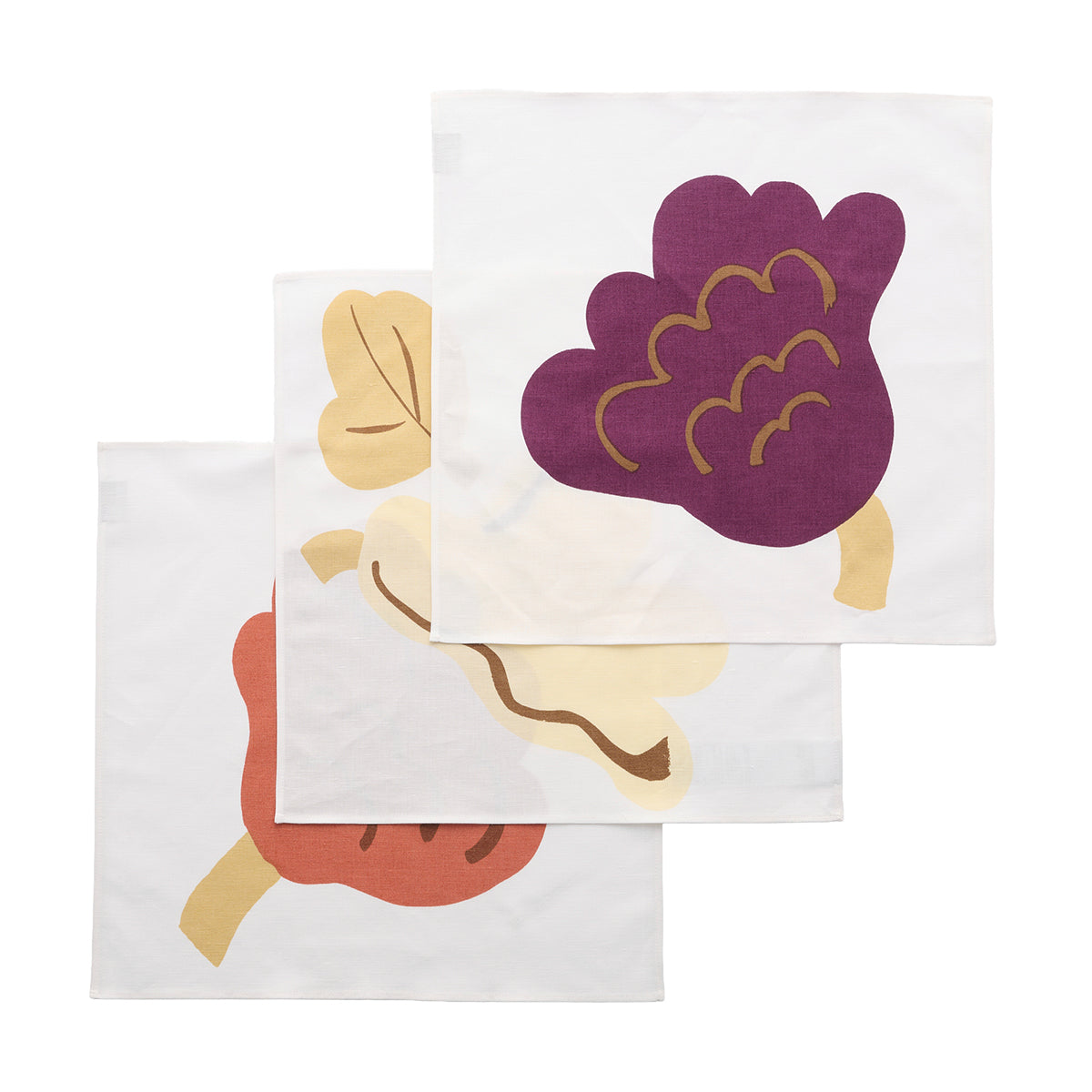 Marimekko Kukasta Kukkaan White / Plum / Terracotta Fabric Napkins - Set of 3