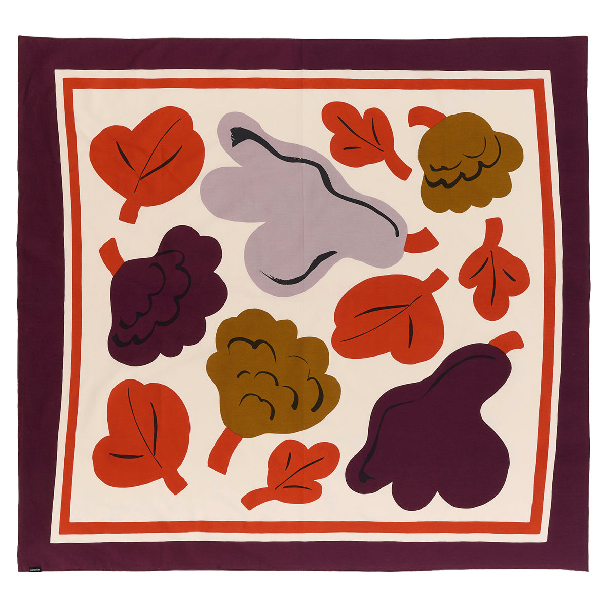 Marimekko Kukasta Kukkaan Off White / Plum / Terracotta Square Tablecloth