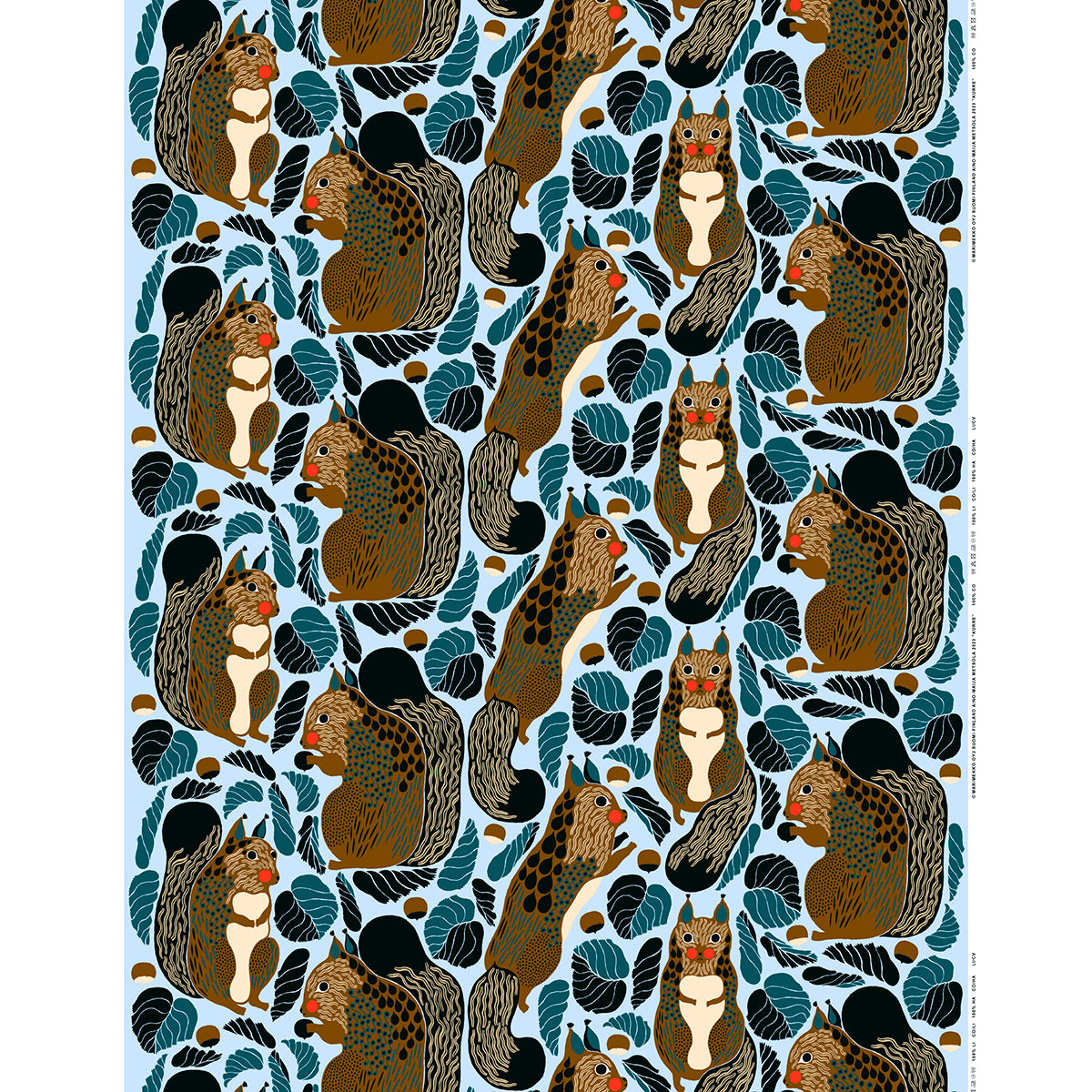 Marimekko Kurre Light Blue / Brown / Multi Cotton Panama Fabric