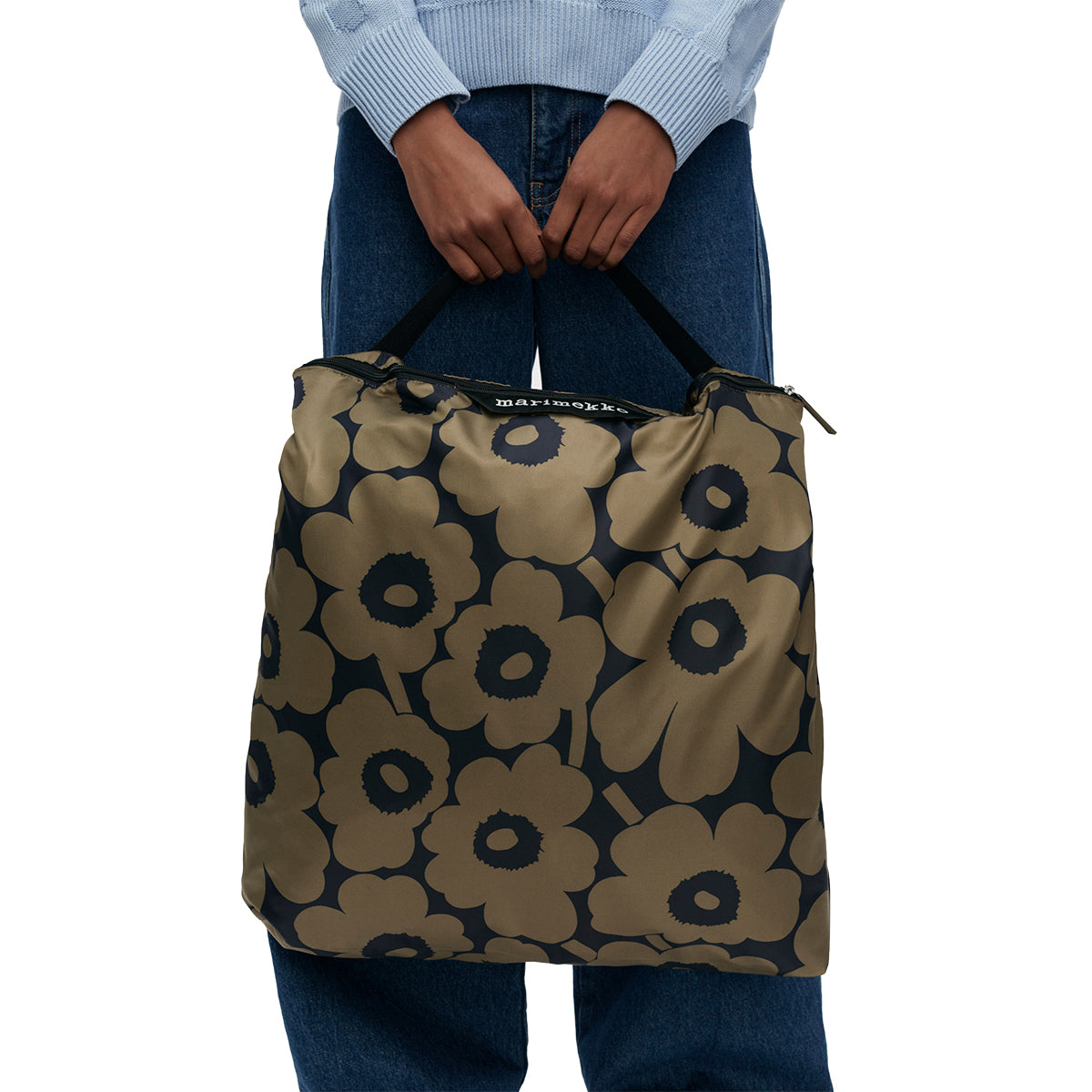 Marimekko Unikko Olive Green / Dark Blue Large Neat Crossbody Shoulder Bag