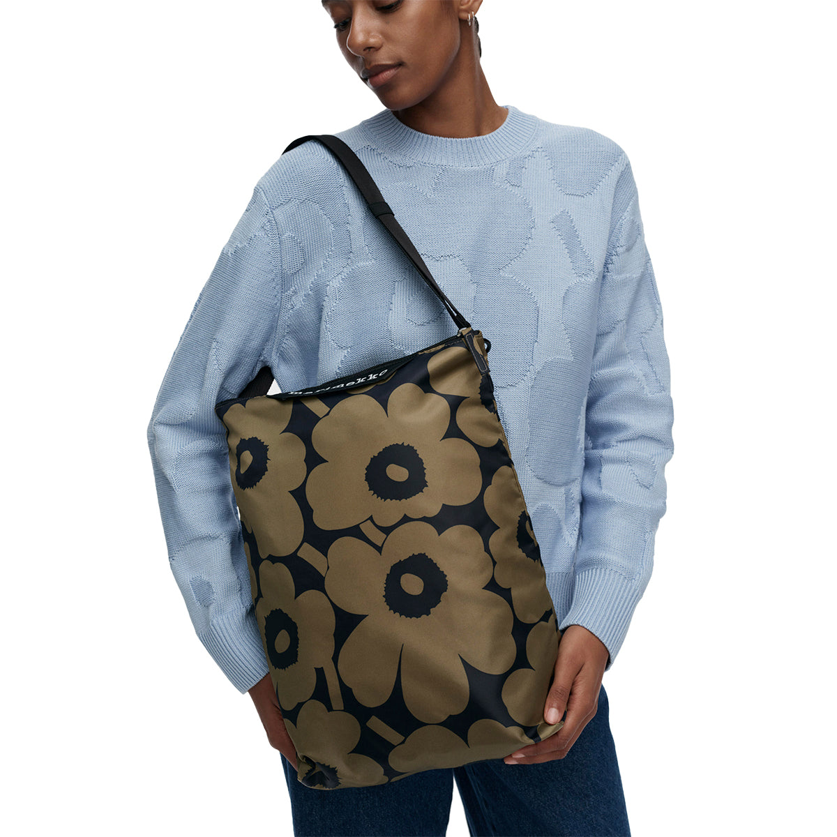 Marimekko Unikko Olive Green / Dark Blue Medium Neat Crossbody Shoulder Bag