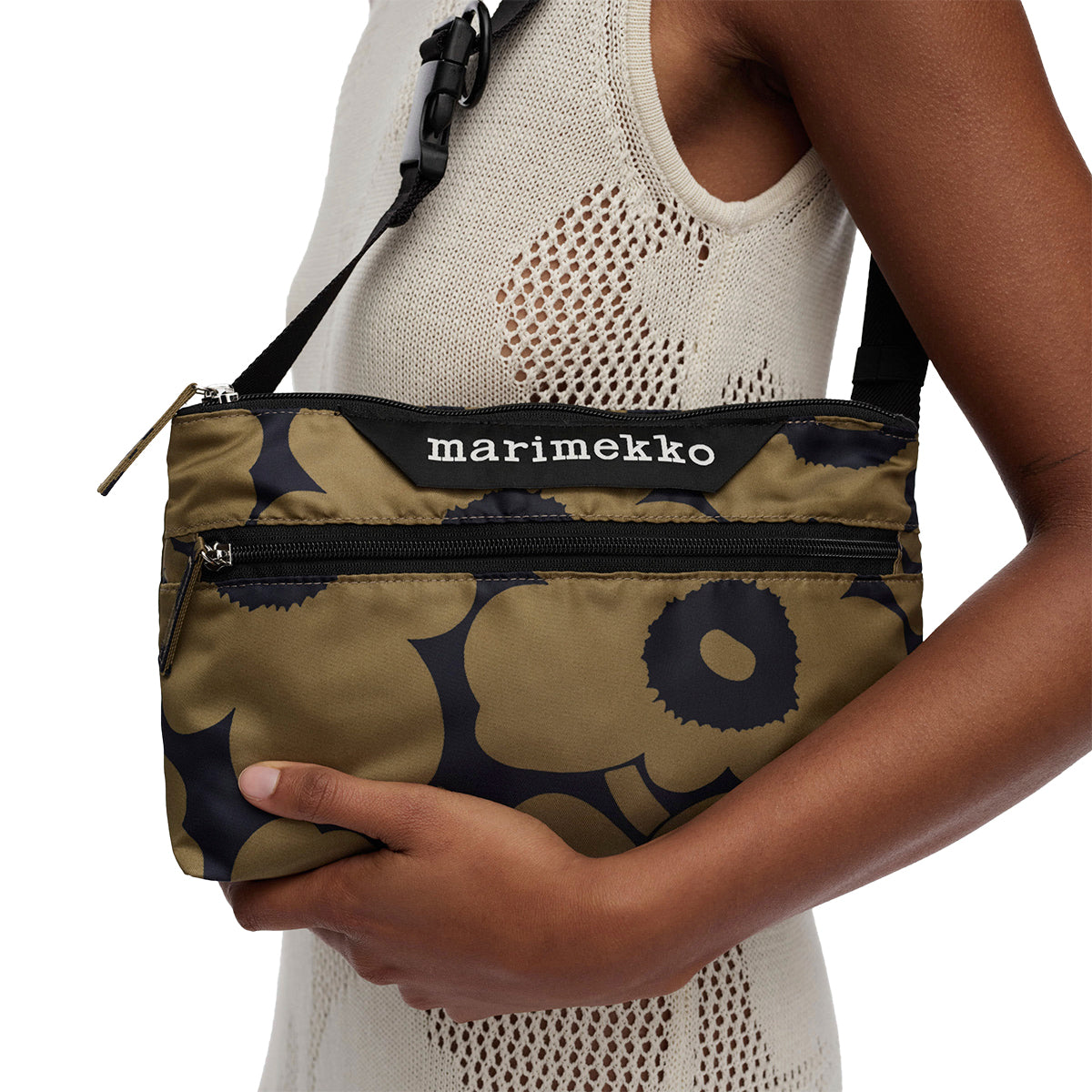 Marimekko Unikko Olive Green / Dark Blue Small Neat Crossbody Shoulder Bag