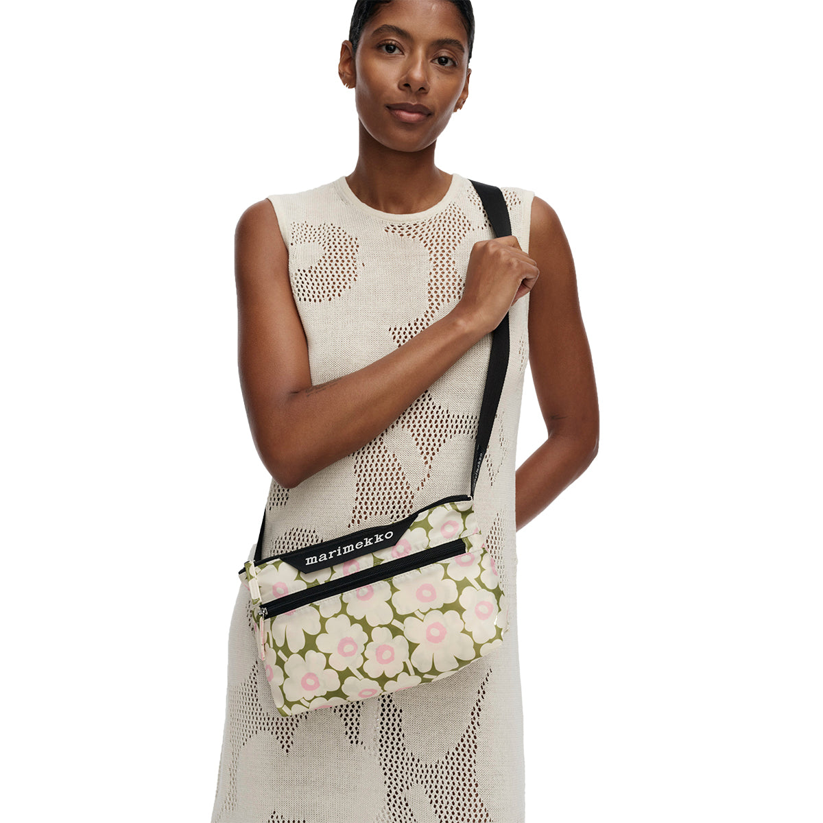 Marimekko Unikko Green / Light Yellow / Pink Small Neat Crossbody Shoulder Bag