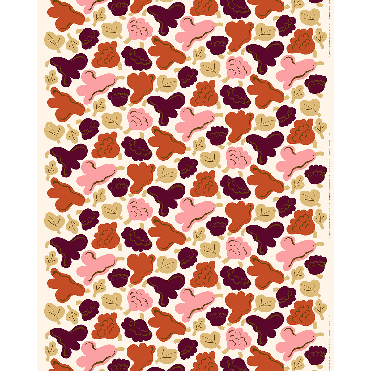 Marimekko Pieni Kukasta Kukkaan Off White / Pink / Plum Cotton Fabric