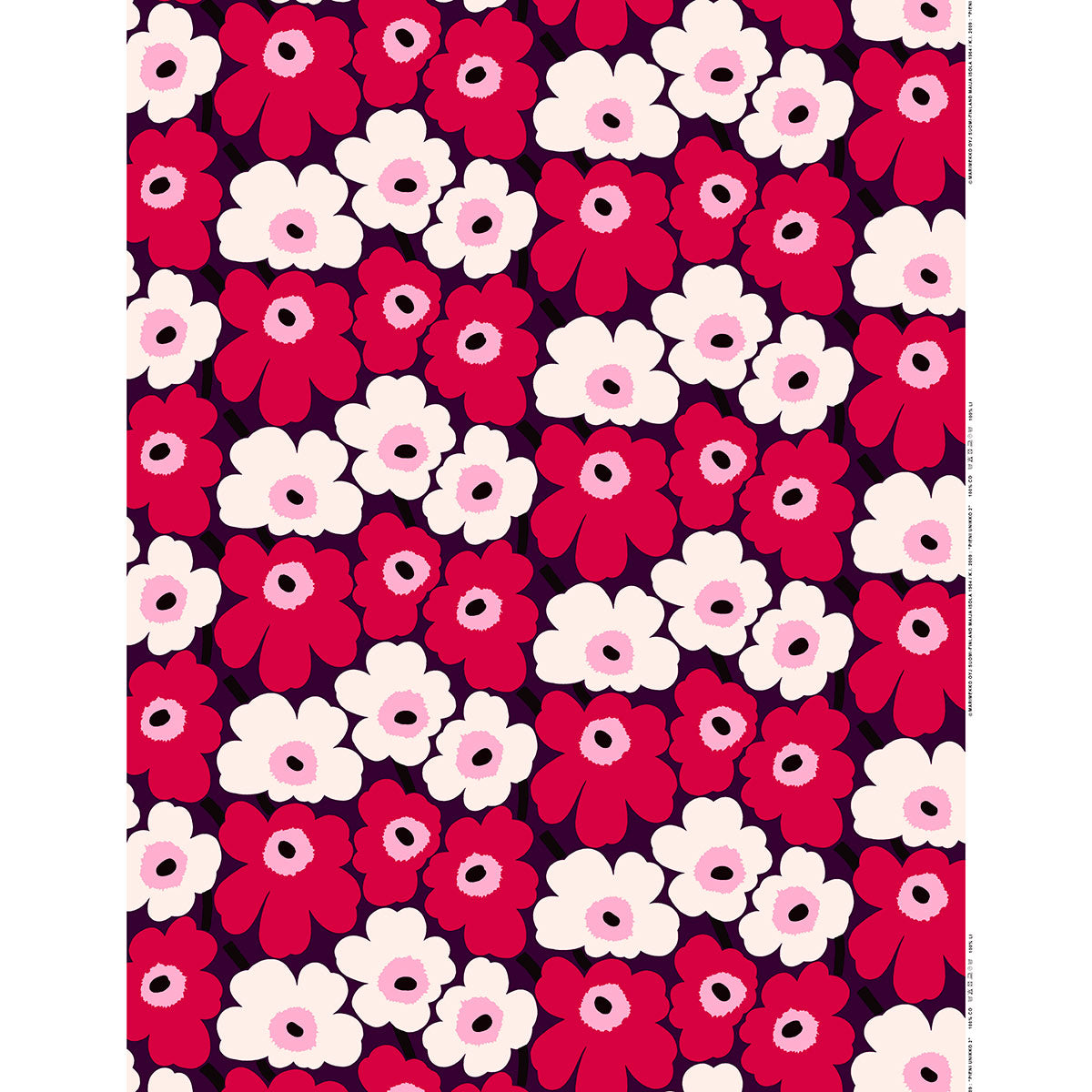 Marimekko Pieni Unikko Plum / Cranberry / Off White Cotton Fabric