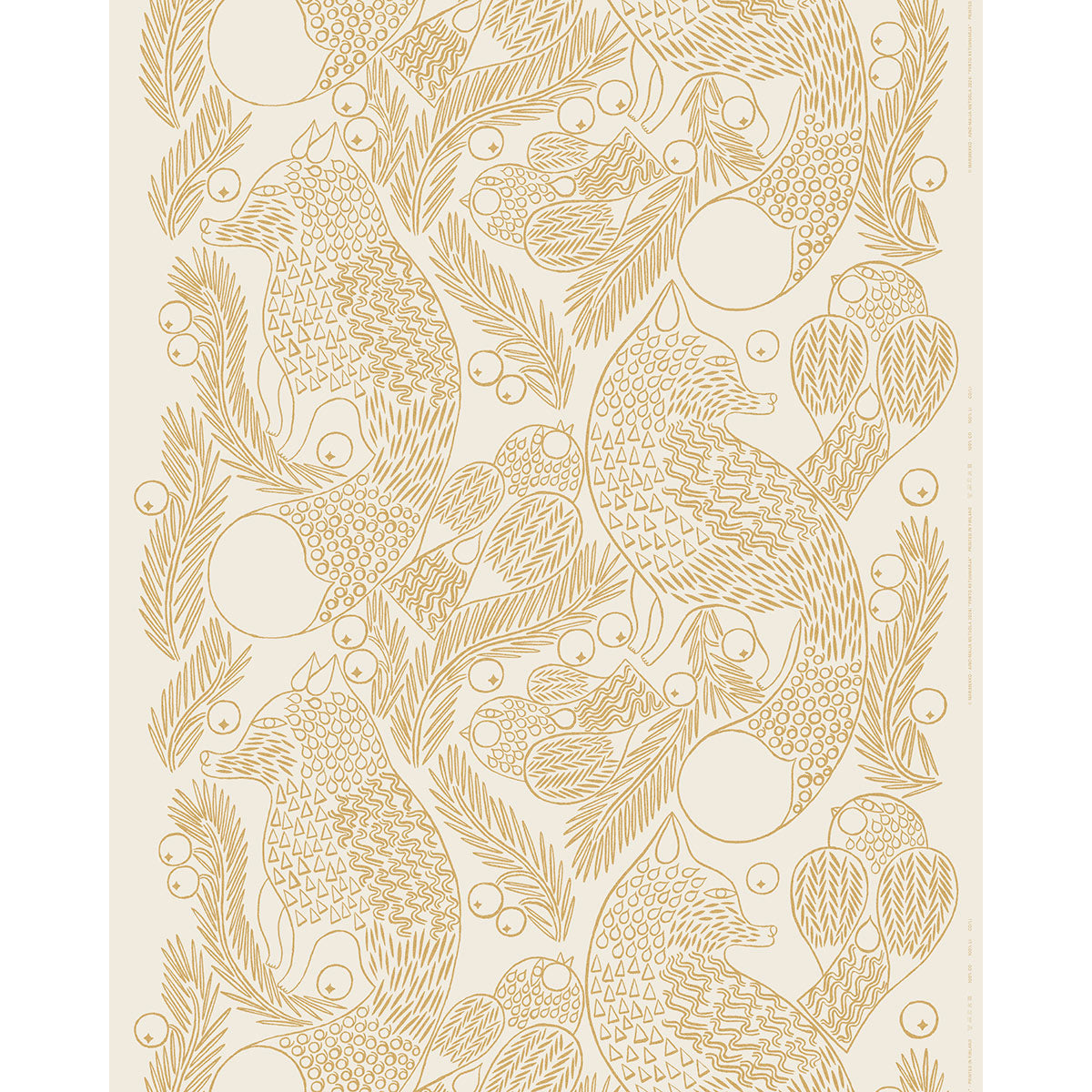 Marimekko Piirto Ketunmarja Gold / Off White Medium Weight Cotton Fabric