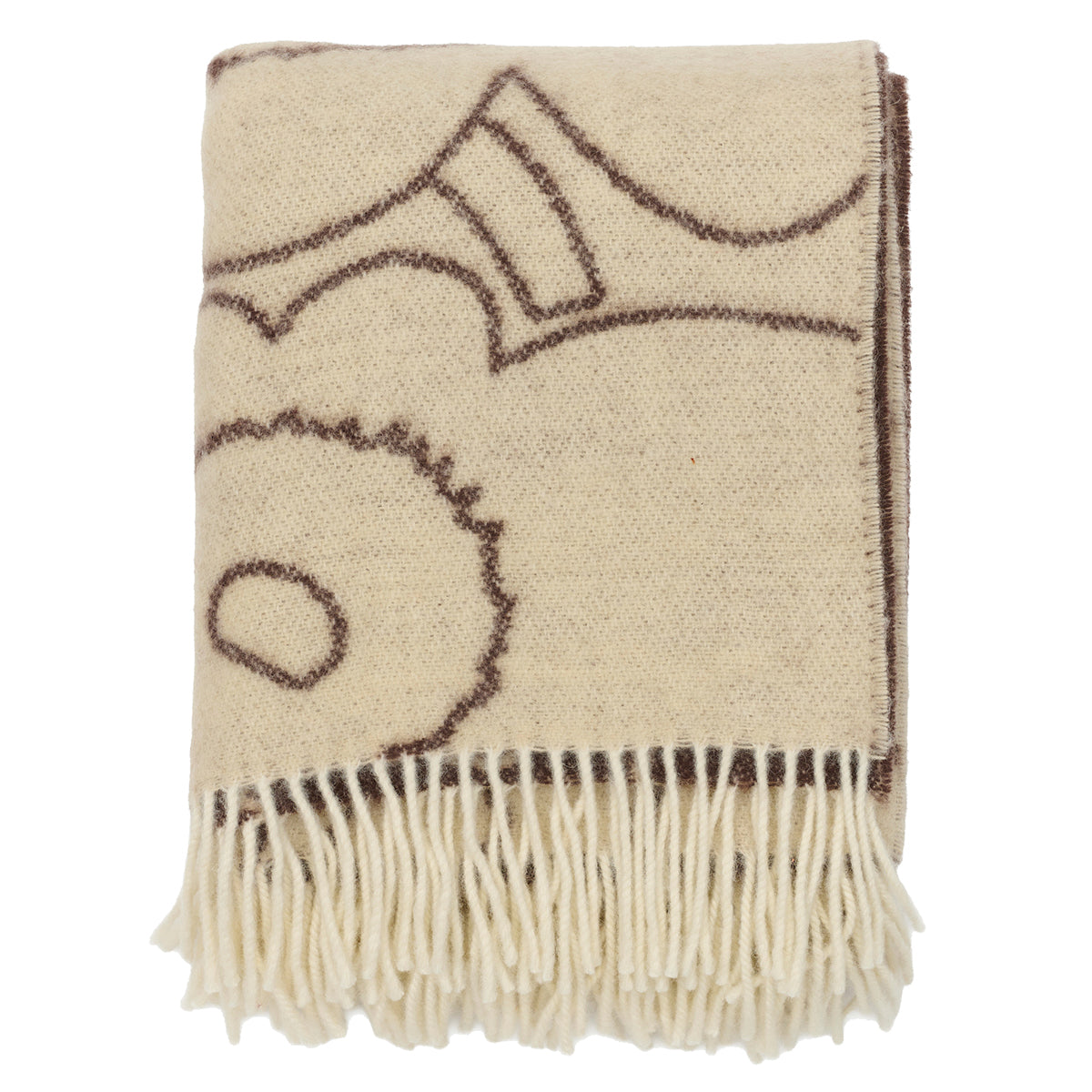 Marimekko Piirto Unikko Cream / Brown Wool Throw Blanket