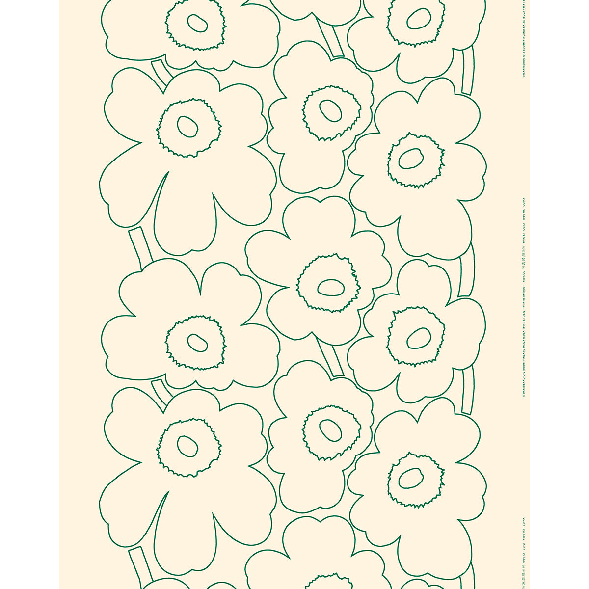 Marimekko Piirto Unikko Off White / Dark Green Linen Fabric