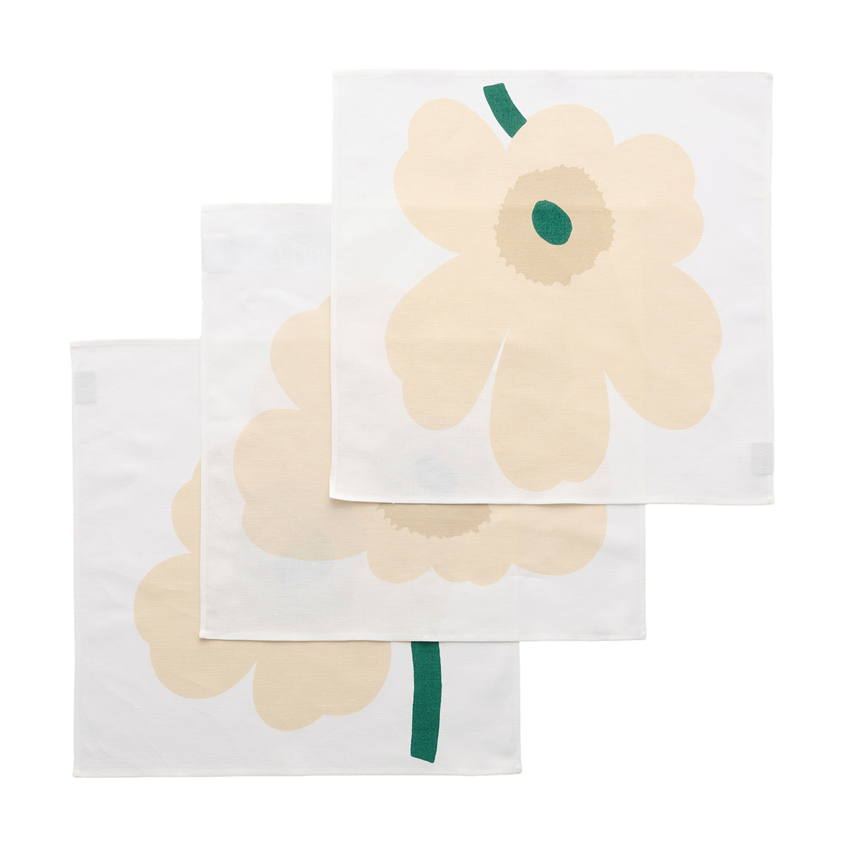Marimekko Unikko White / Beige / Dark Green Fabric Napkins - Set of 3
