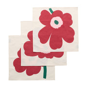 Marimekko Unikko Off White / Cranberry / Green Fabric Napkins - Set of 3