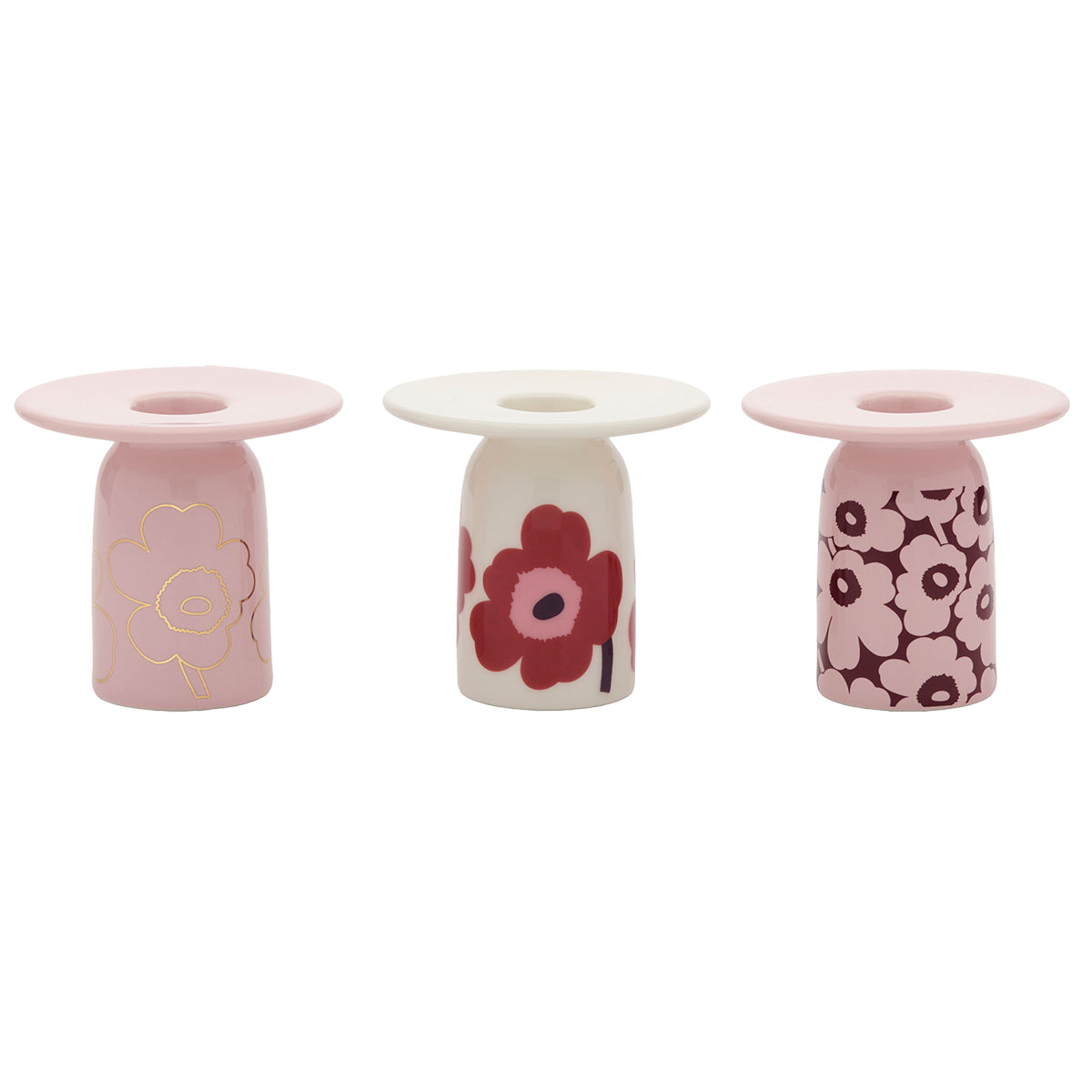 Marimekko Unikko Pink / Multicolor 3pc Candle Holder Set