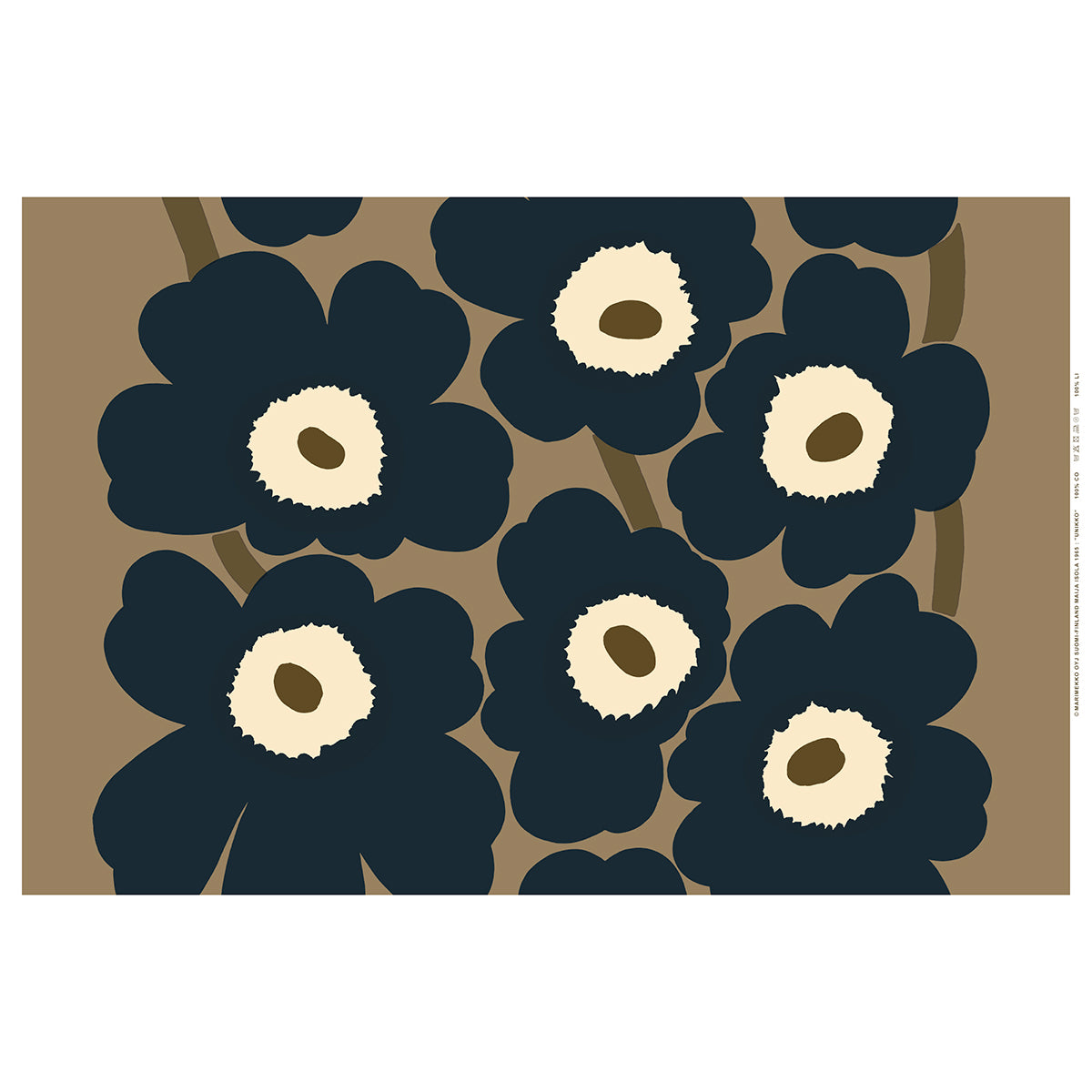 Marimekko Unikko Brown / Blueberry / Straw Medium Weight Cotton Fabric