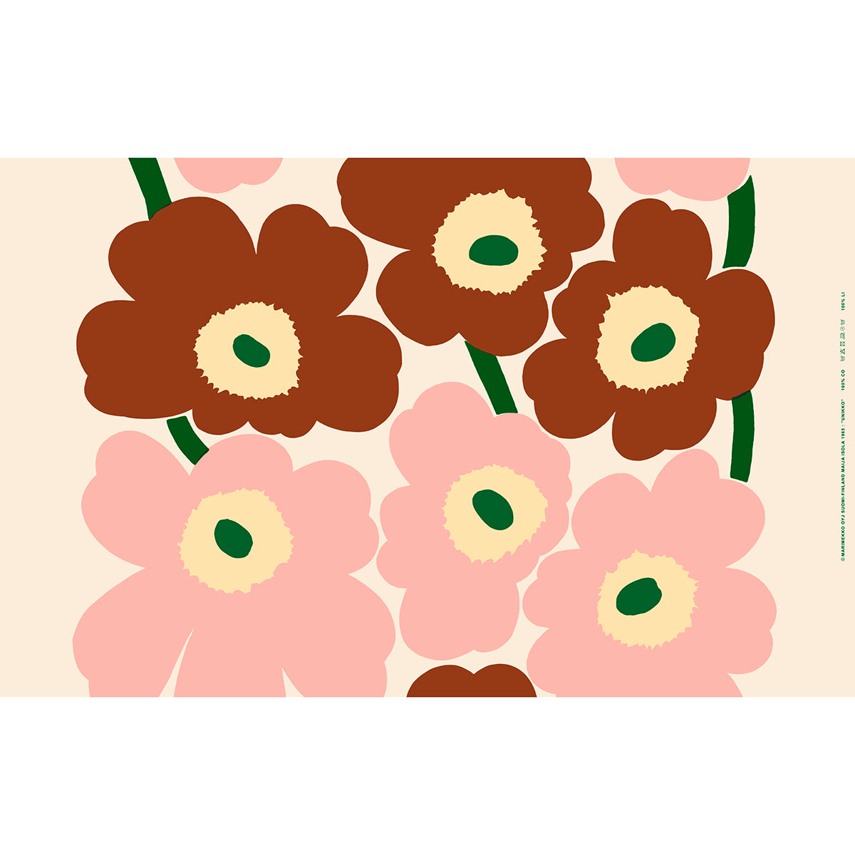 Marimekko Unikko Off White / Pink / Chestnut Medium Weight Cotton Fabric