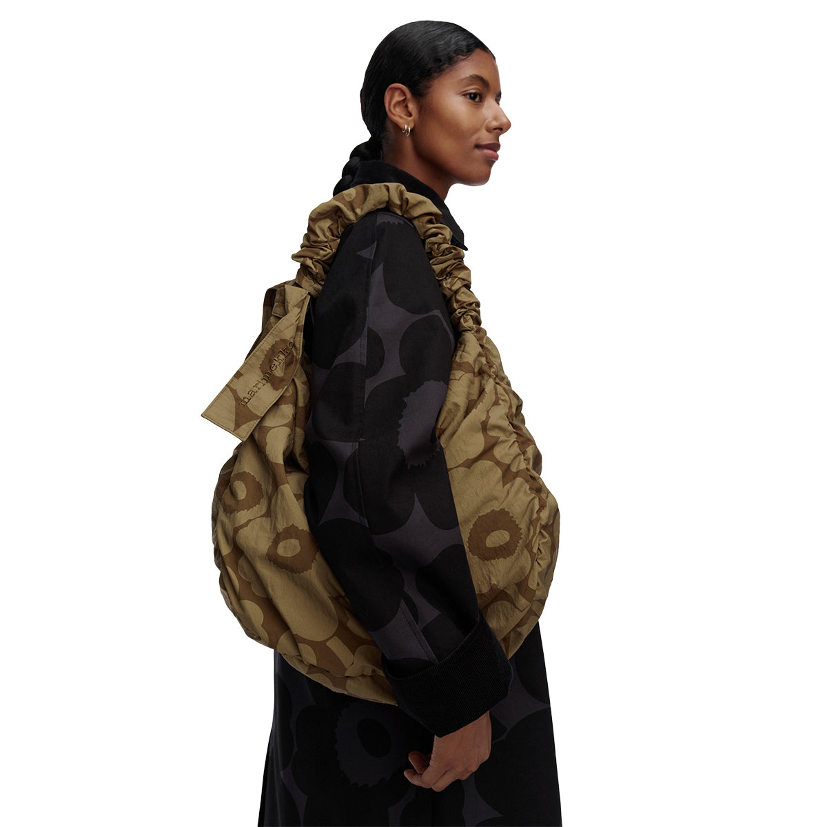 Marimekko Unikko Utu Olive Green / Khaki Large Shoulder Bag