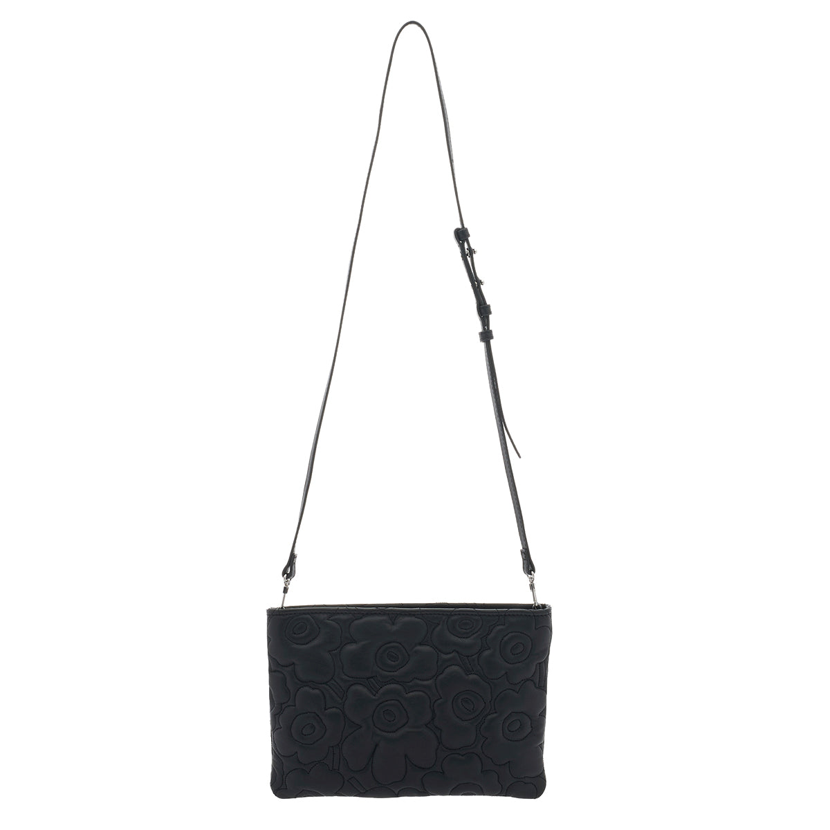 Marimekko Vieno Unikko Black Leather Shoulder Bag
