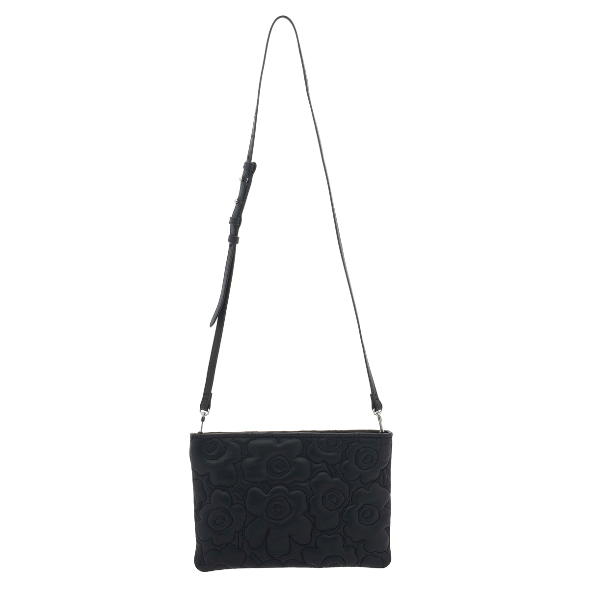 Marimekko Vieno Unikko Black Leather Shoulder Bag