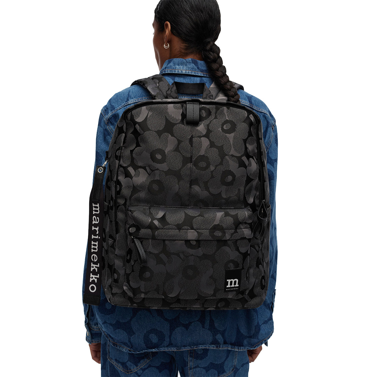 Marimekko Unikko Grey / Black Zip Top Backpack