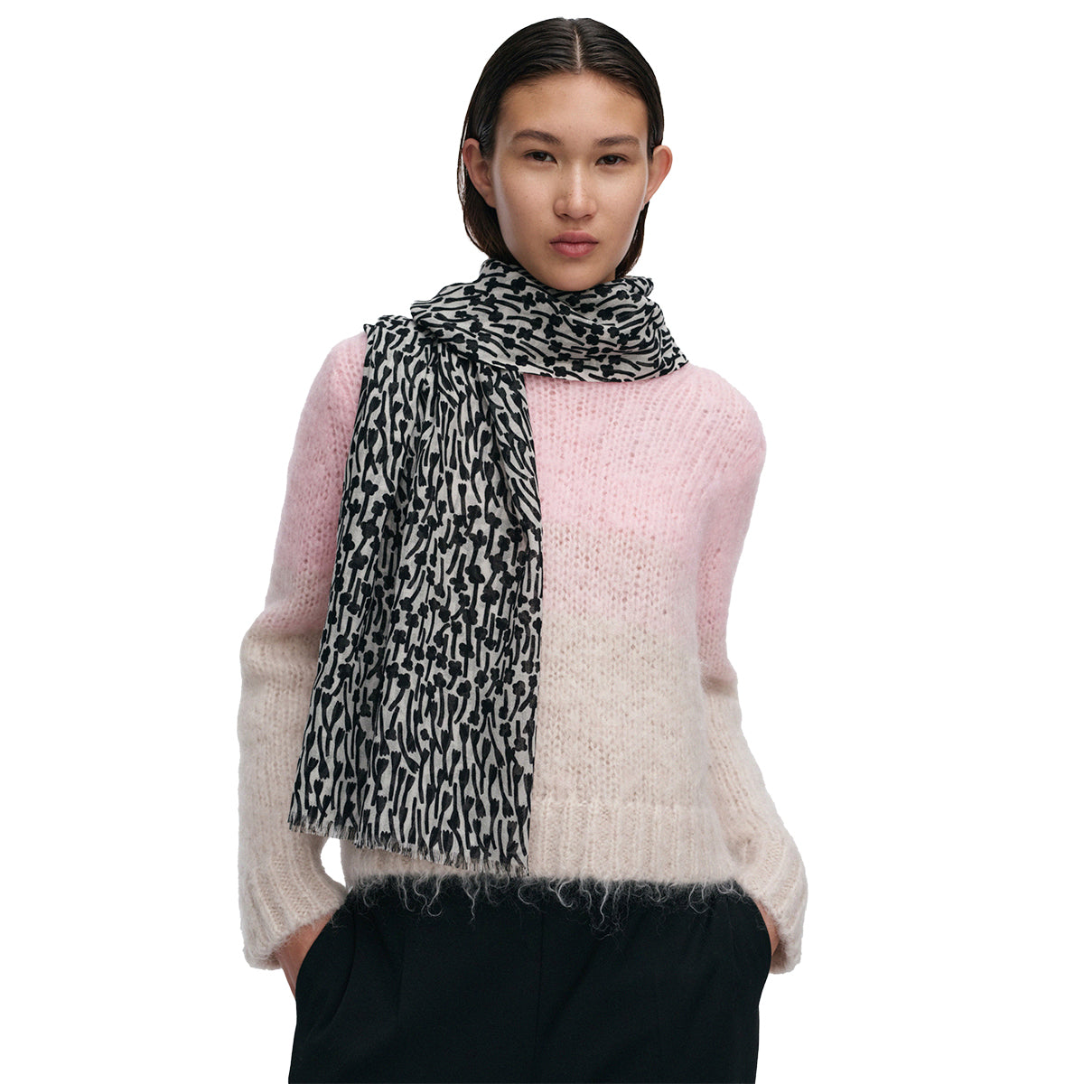 Marimekko Fiore Tuulahdus Black / Off White Sheer Wool Scarf