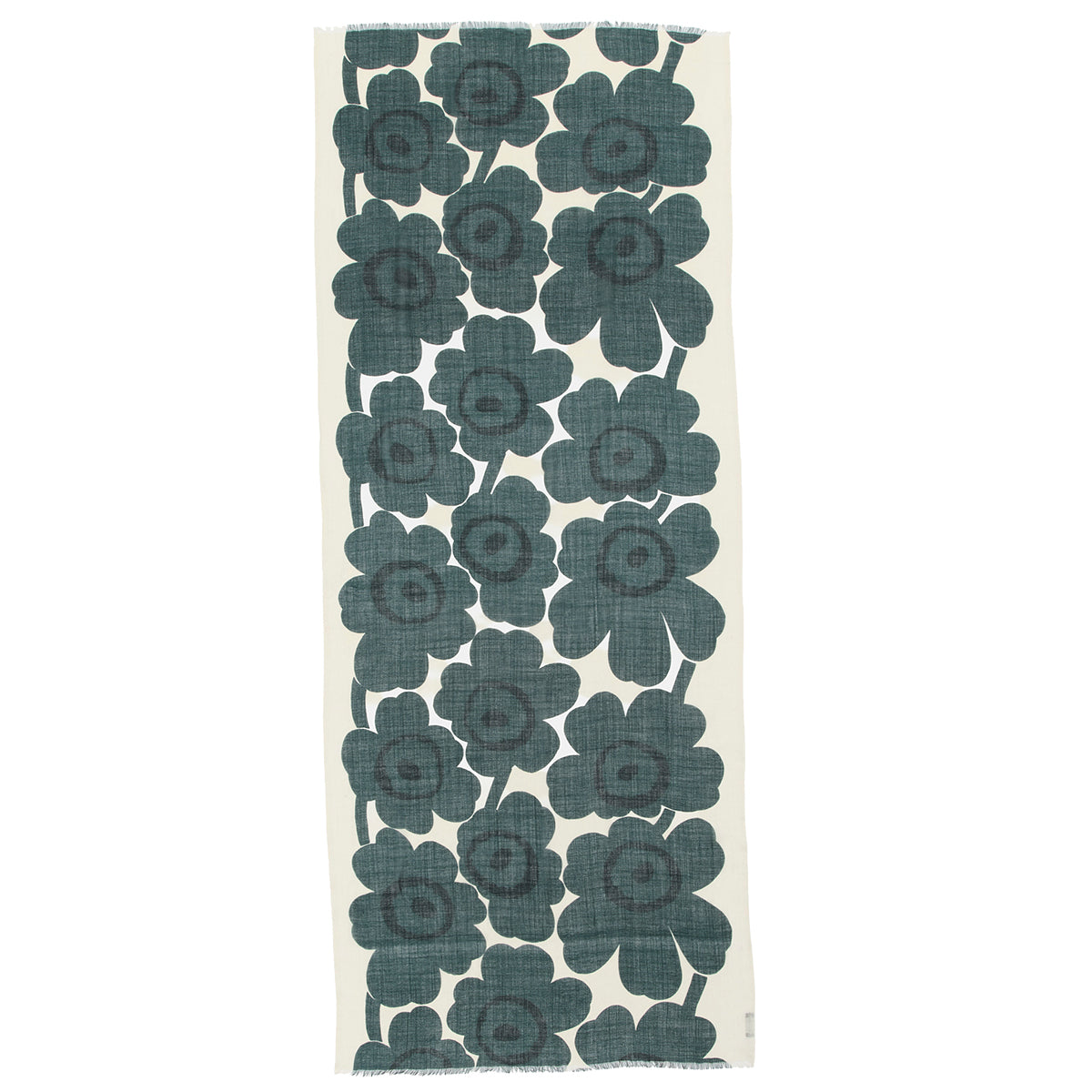 Marimekko Fiore Unikko Dark Green / Cream Sheer Wool Scarf