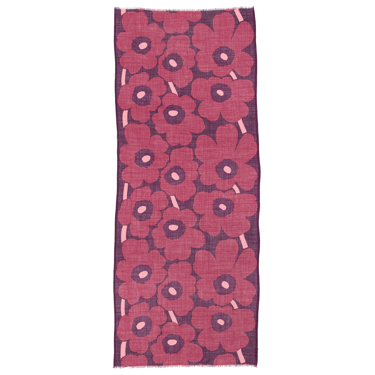 Marimekko Fiore Unikko Plum / Dark Red / Rose Sheer Wool Scarf