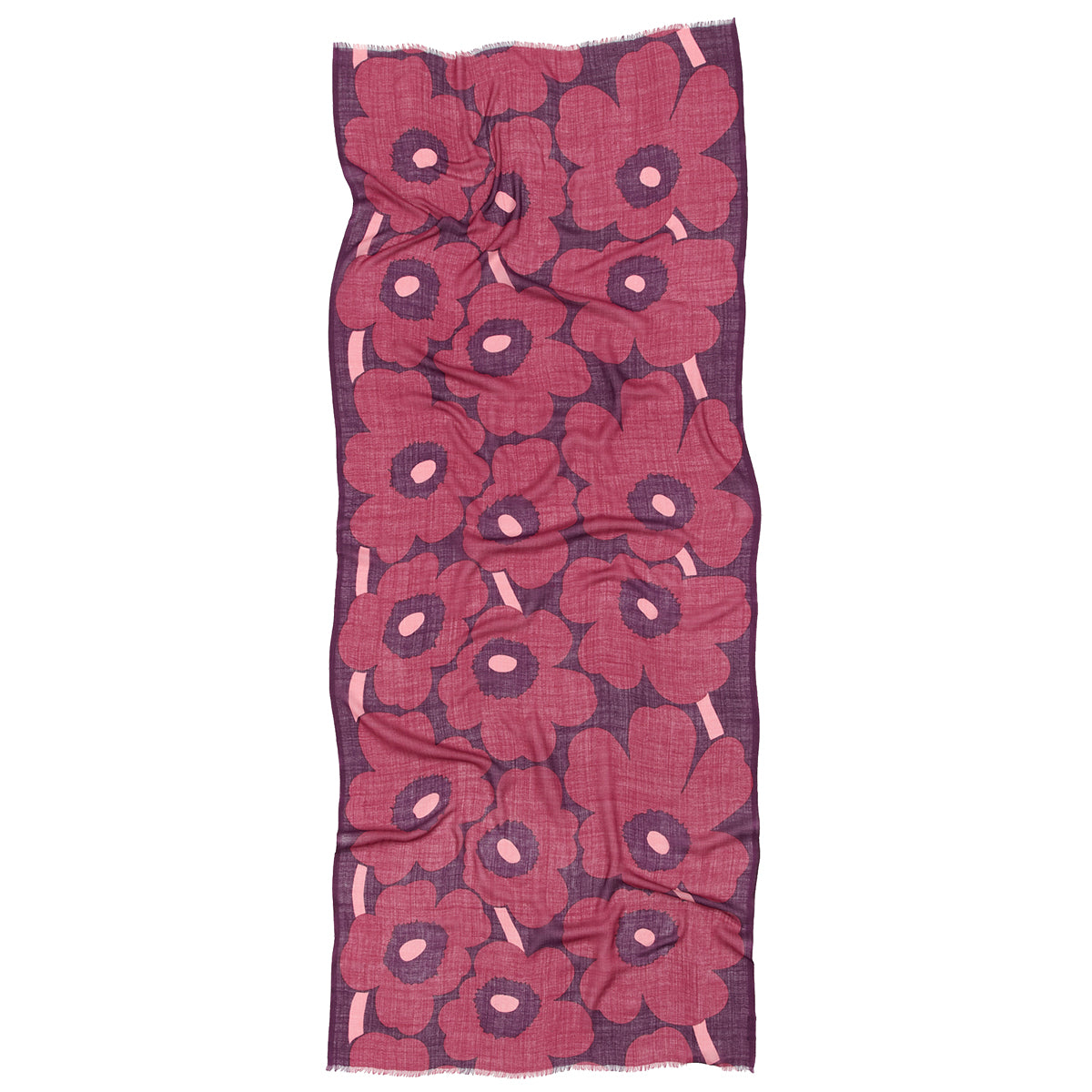 Marimekko Fiore Unikko Plum / Dark Red / Rose Sheer Wool Scarf