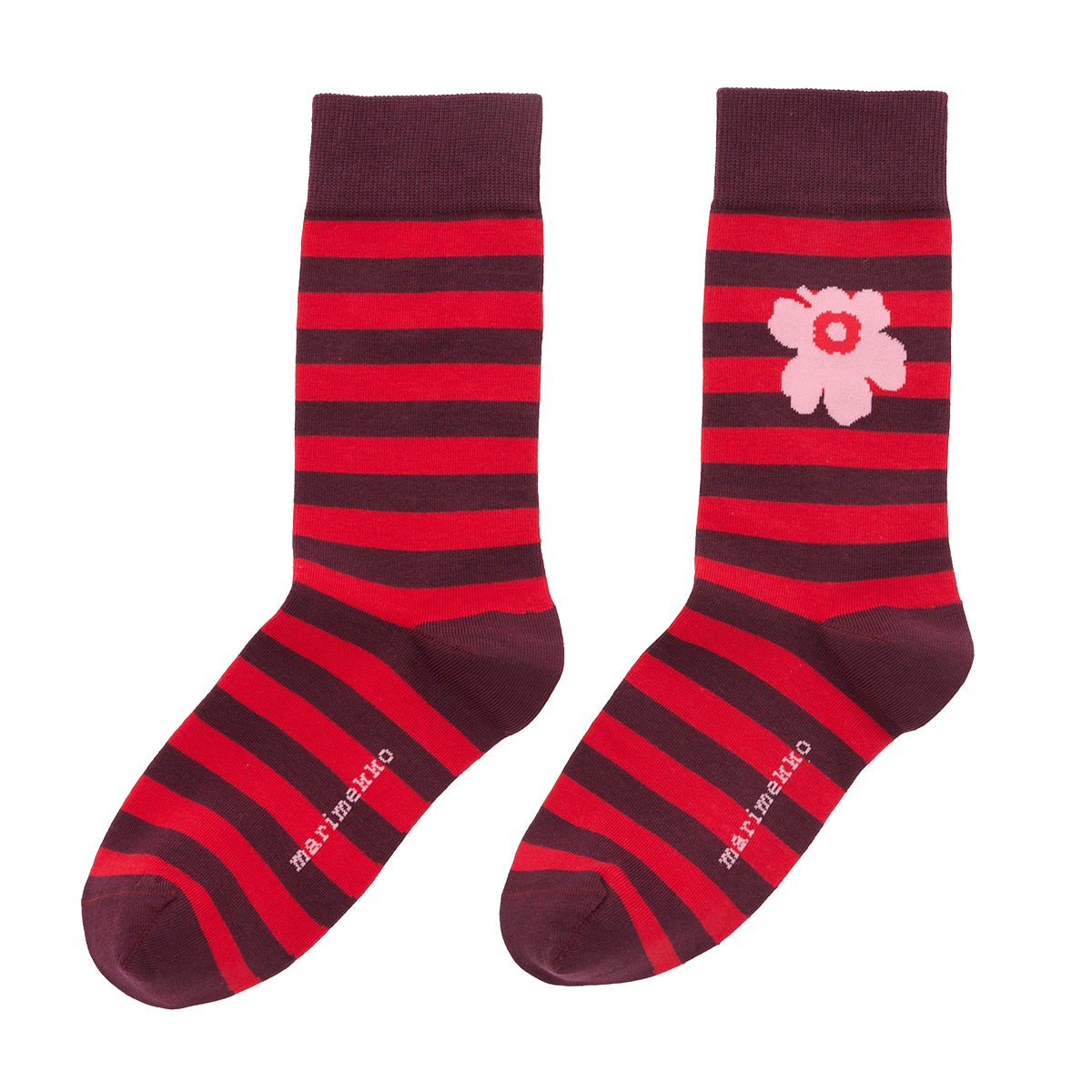 Marimekko Kasvaa Tasaraita Unikko Red / Burgundy Socks