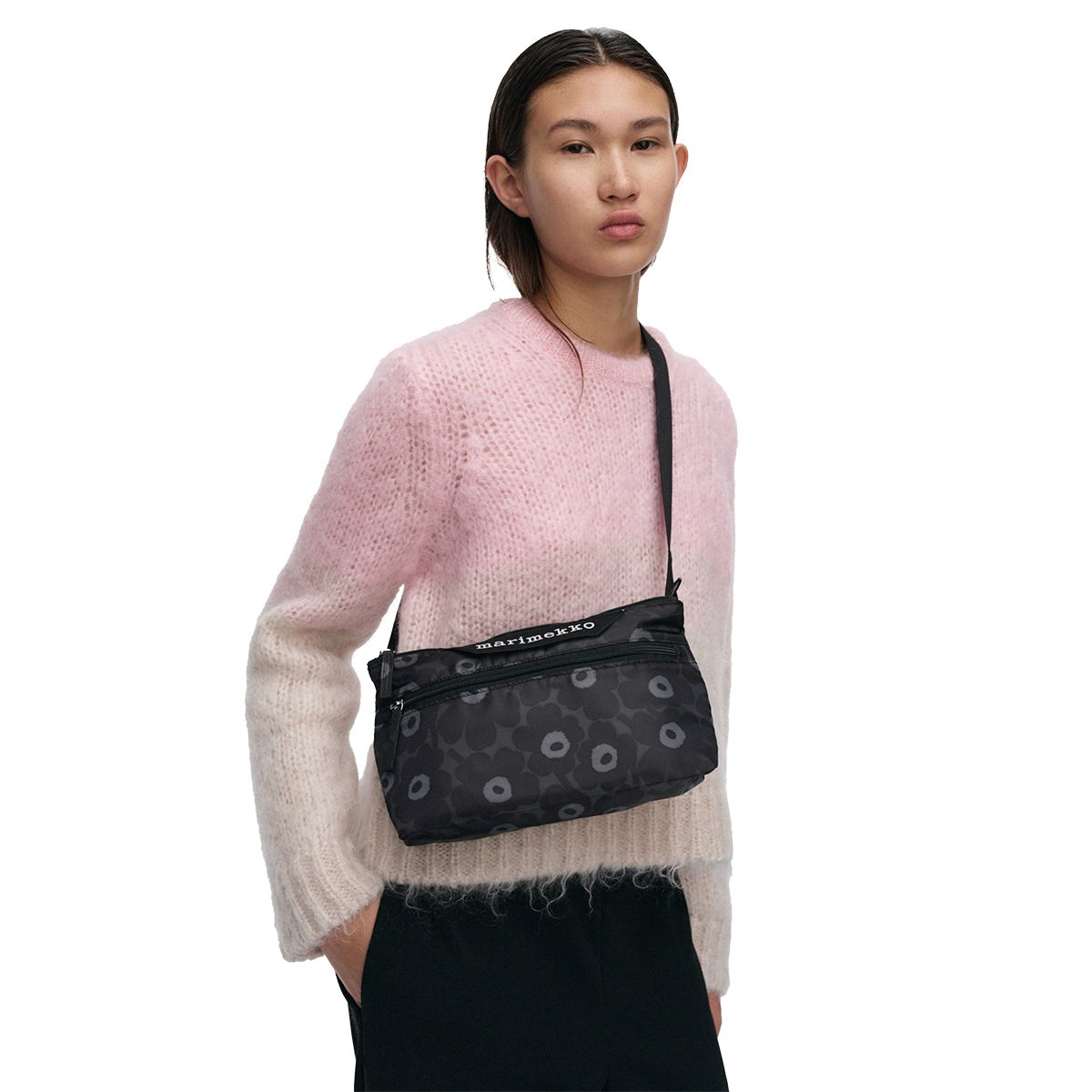 Marimekko Unikko Black / Grey Small Neat Crossbody Shoulder Bag