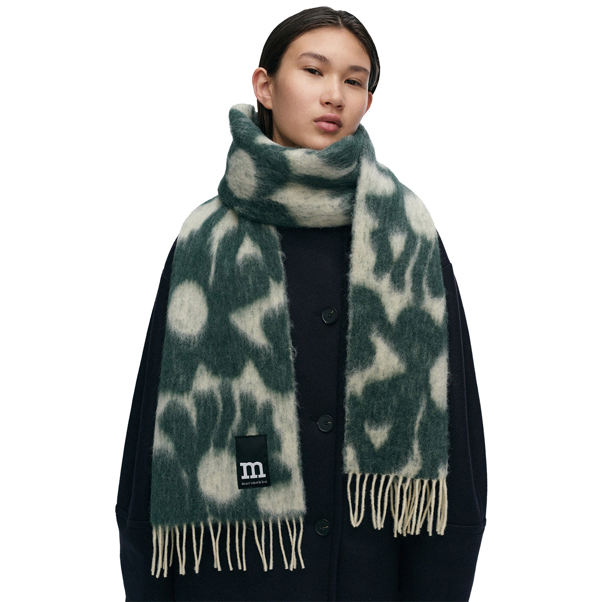 Marimekko Neljännes Lossi Forest Green / Cream Wool Scarf
