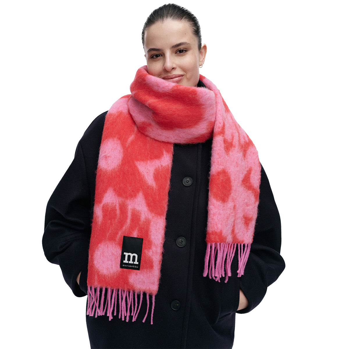 Marimekko Neljännes Lossi Pink / Red Wool Scarf