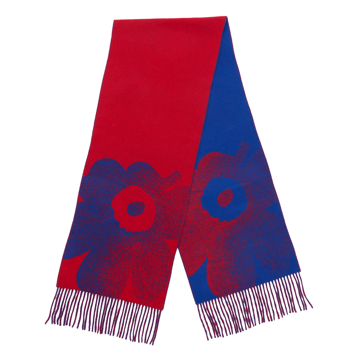 Marimekko Onnekas Unikko Red / Blue Wool Scarf