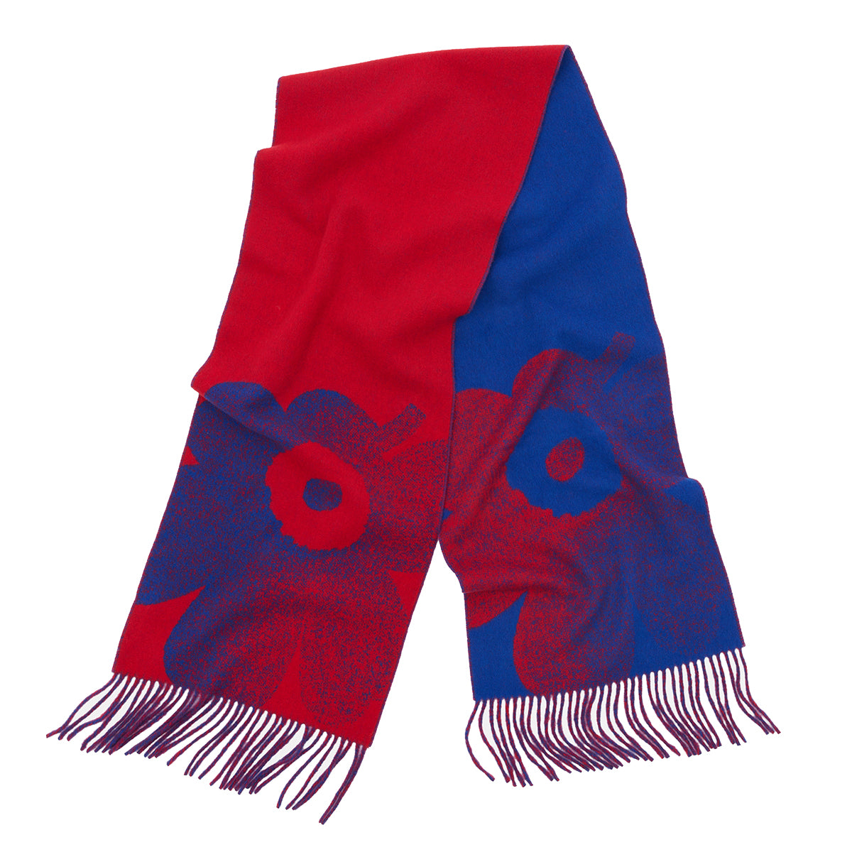 Marimekko Onnekas Unikko Red / Blue Wool Scarf