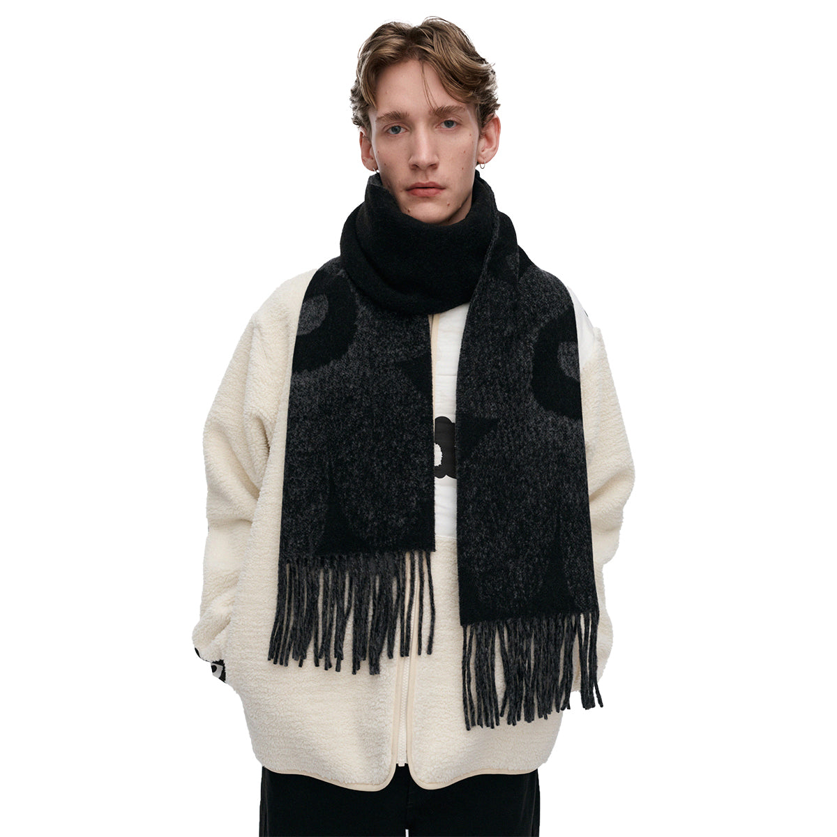 Marimekko Onnekas Unikko Black / Grey Wool Scarf