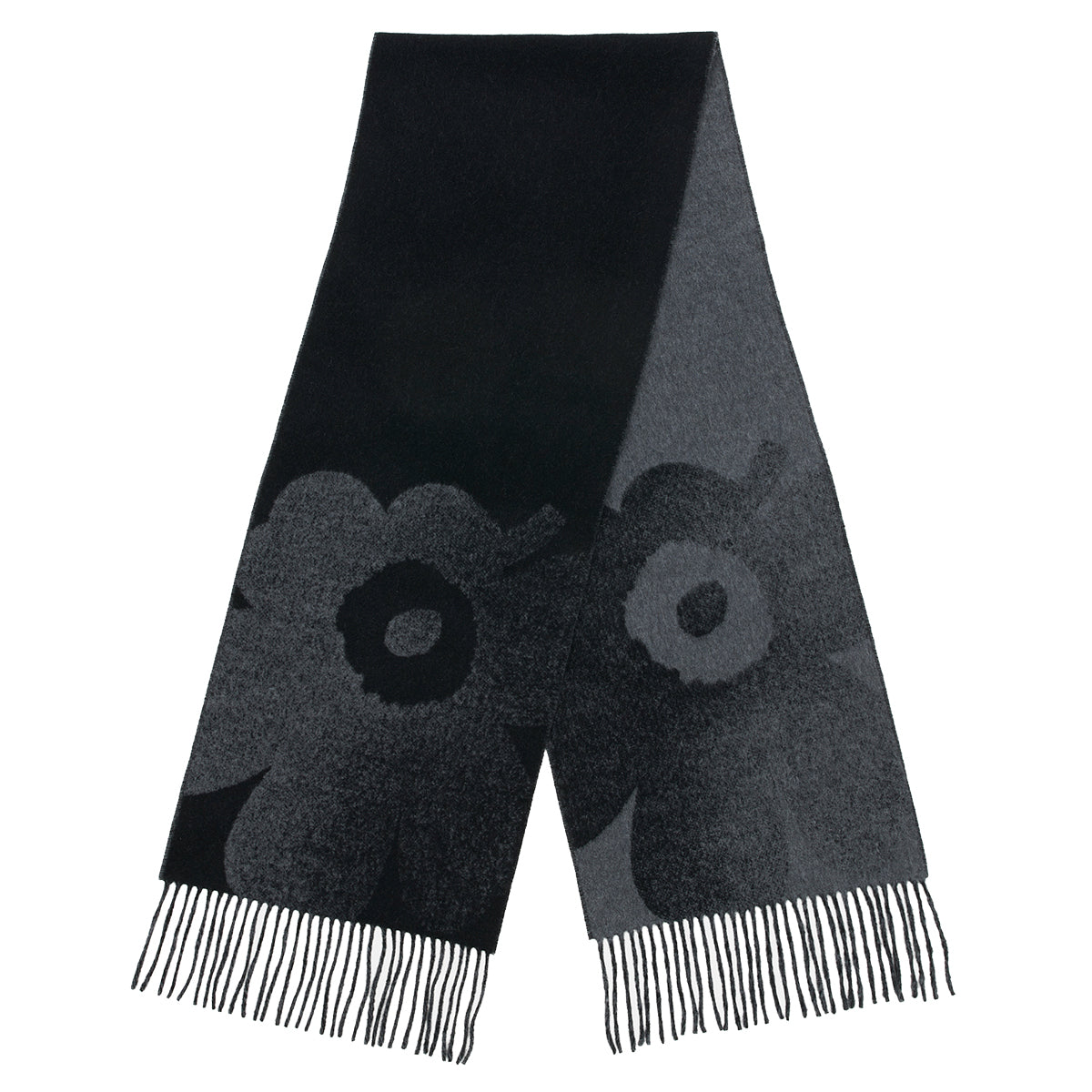 Marimekko Onnekas Unikko Black / Grey Wool Scarf