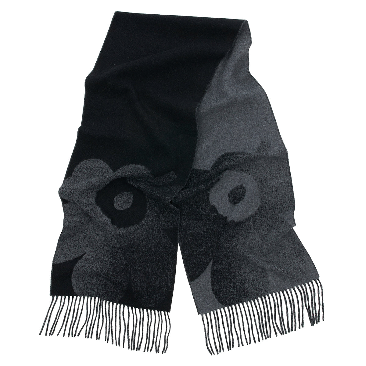 Marimekko Onnekas Unikko Black / Grey Wool Scarf